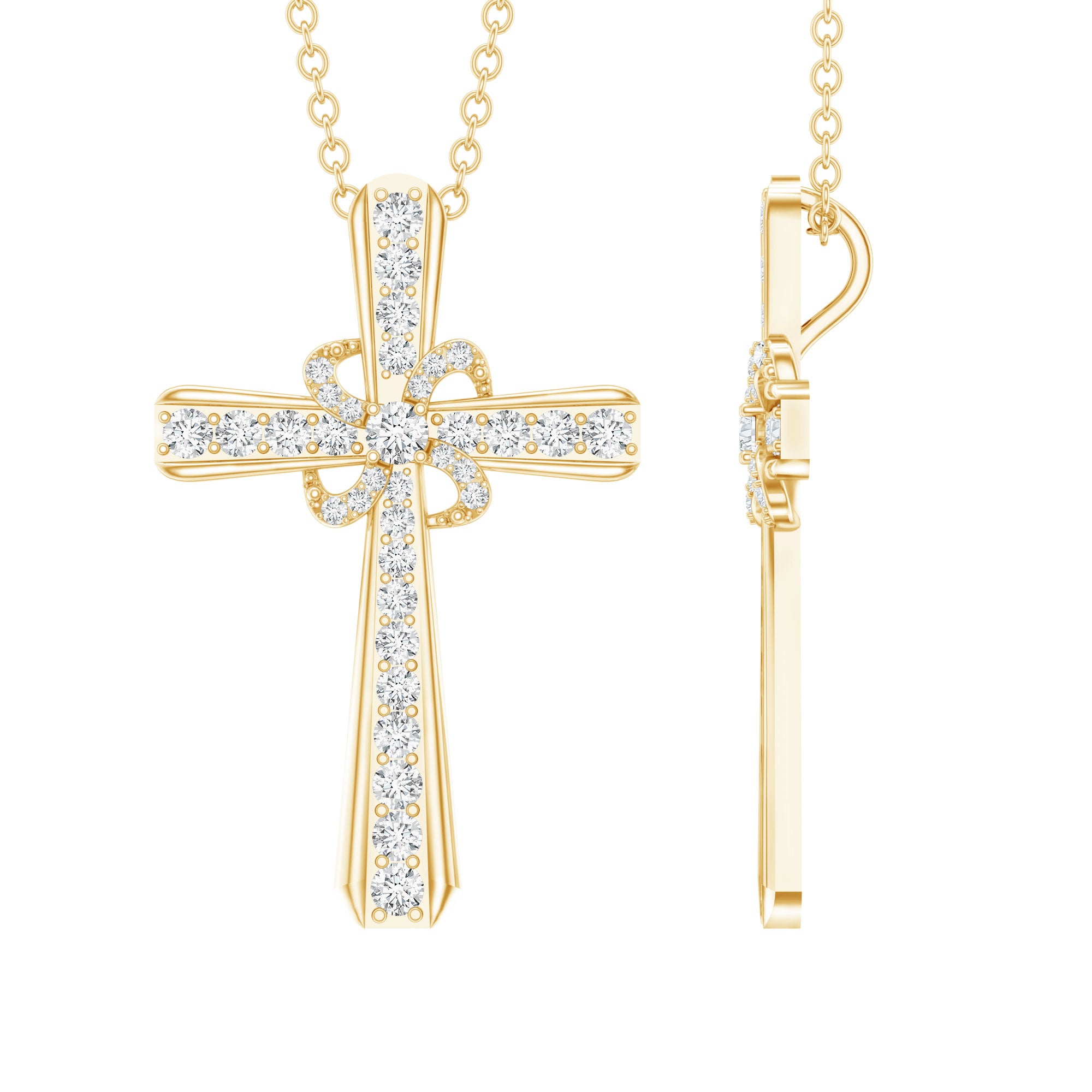 Lab Grown Diamond Catholic Cross Necklace Lab - ( EF-VS ) - Rosec Jewels