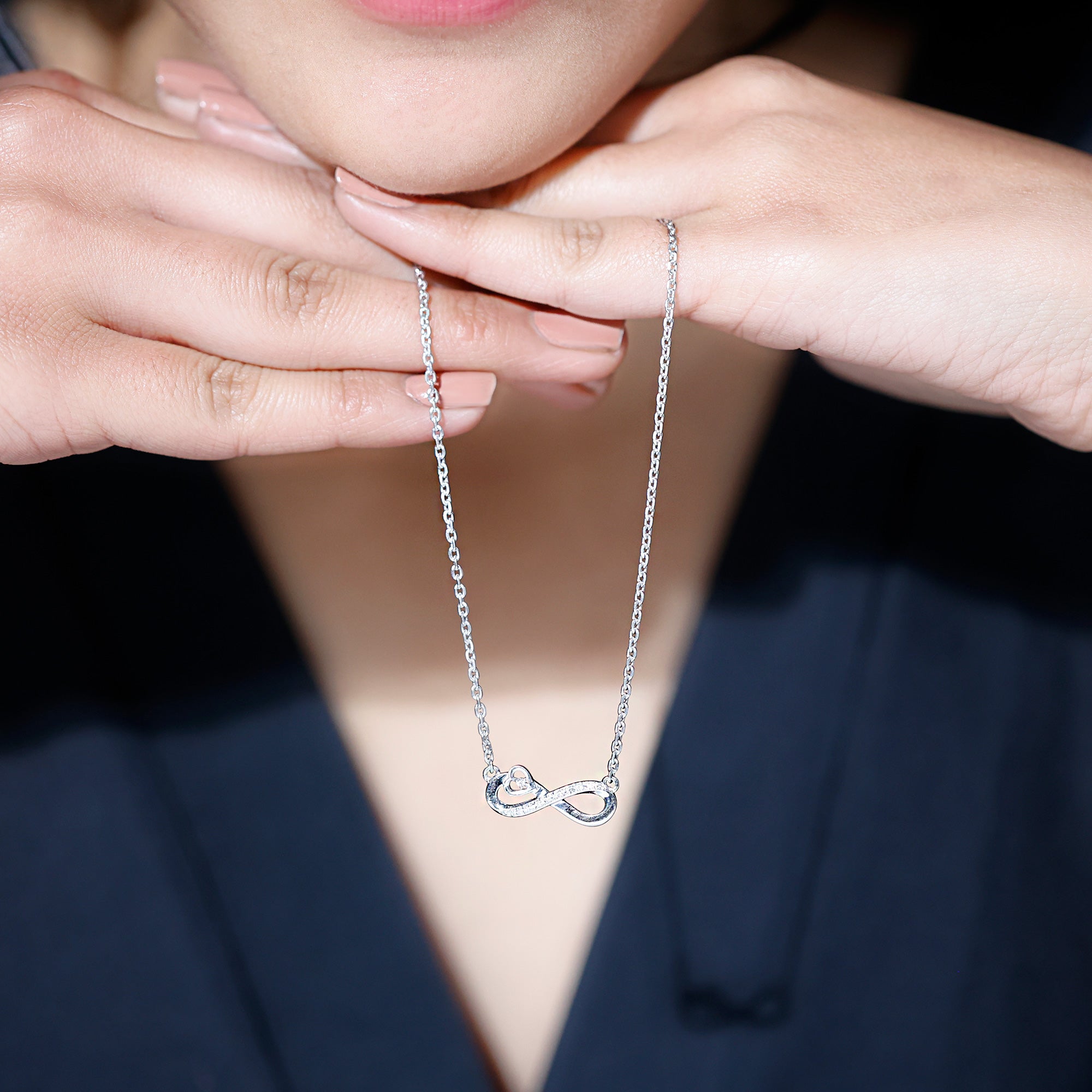 Certified Lab Grown Diamond Infinity Heart Necklace Lab - ( EF-VS ) - Rosec Jewels