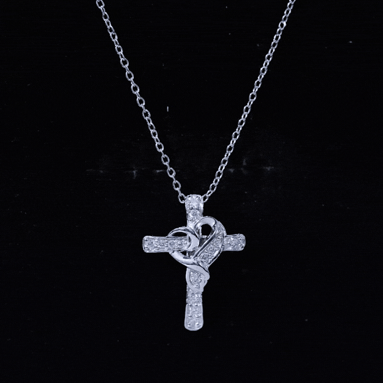 Certified Lab Grown Diamond Heart Cross Necklace Lab - ( EF-VS ) - Rosec Jewels