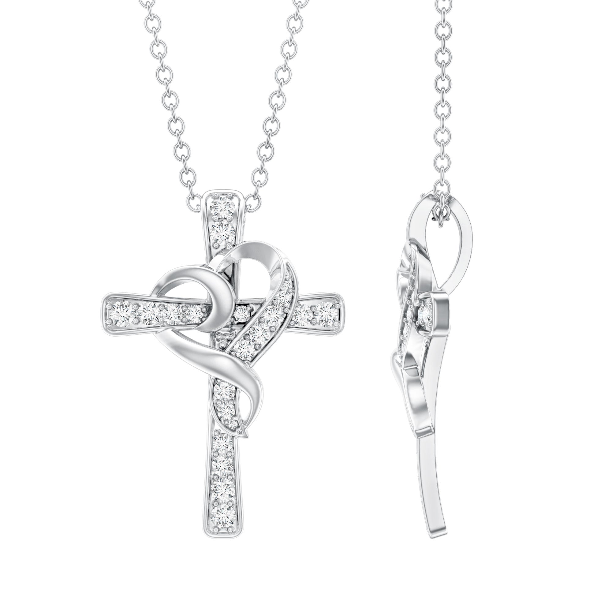 Certified Lab Grown Diamond Heart Cross Necklace
