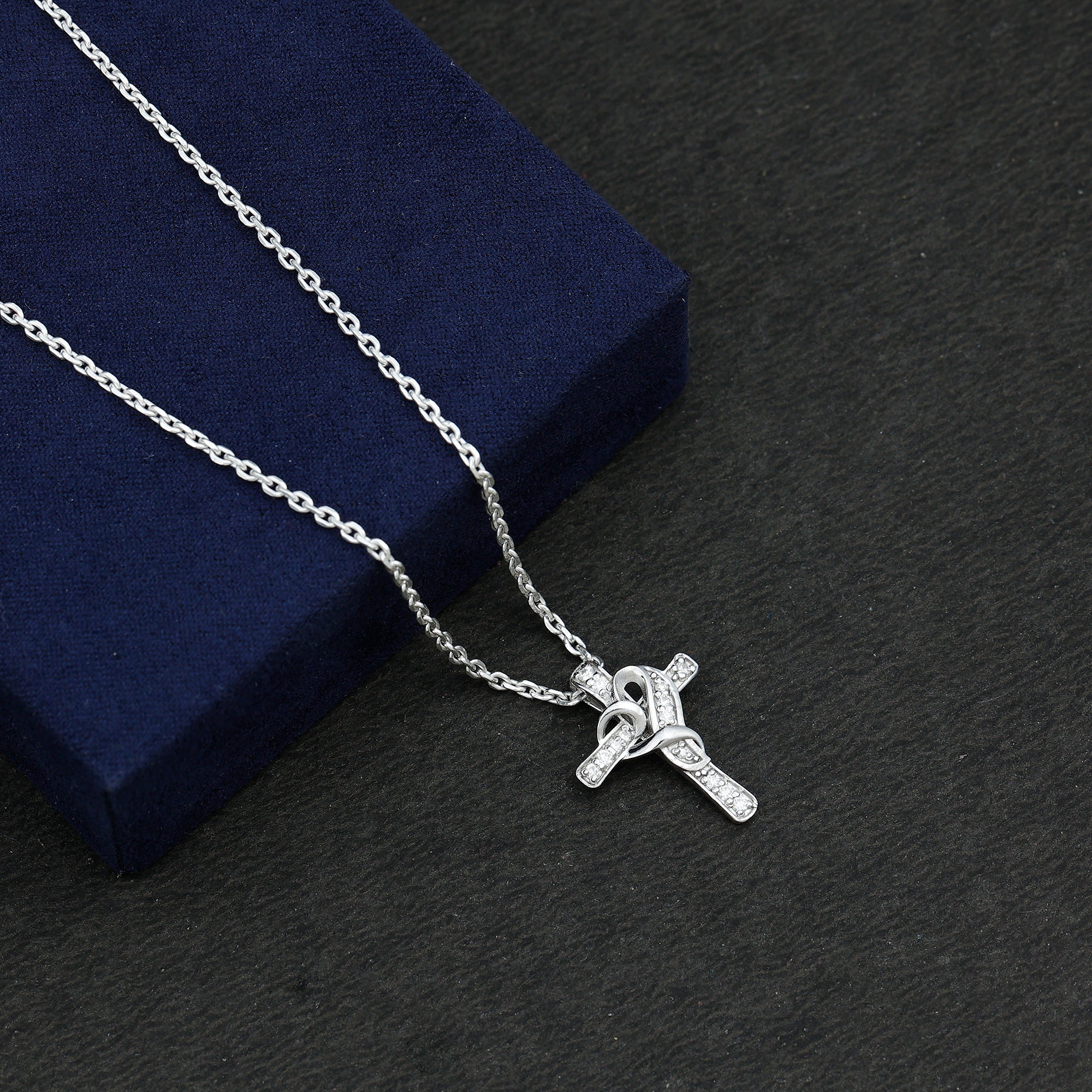 Certified Lab Grown Diamond Heart Cross Necklace Lab - ( EF-VS ) - Rosec Jewels