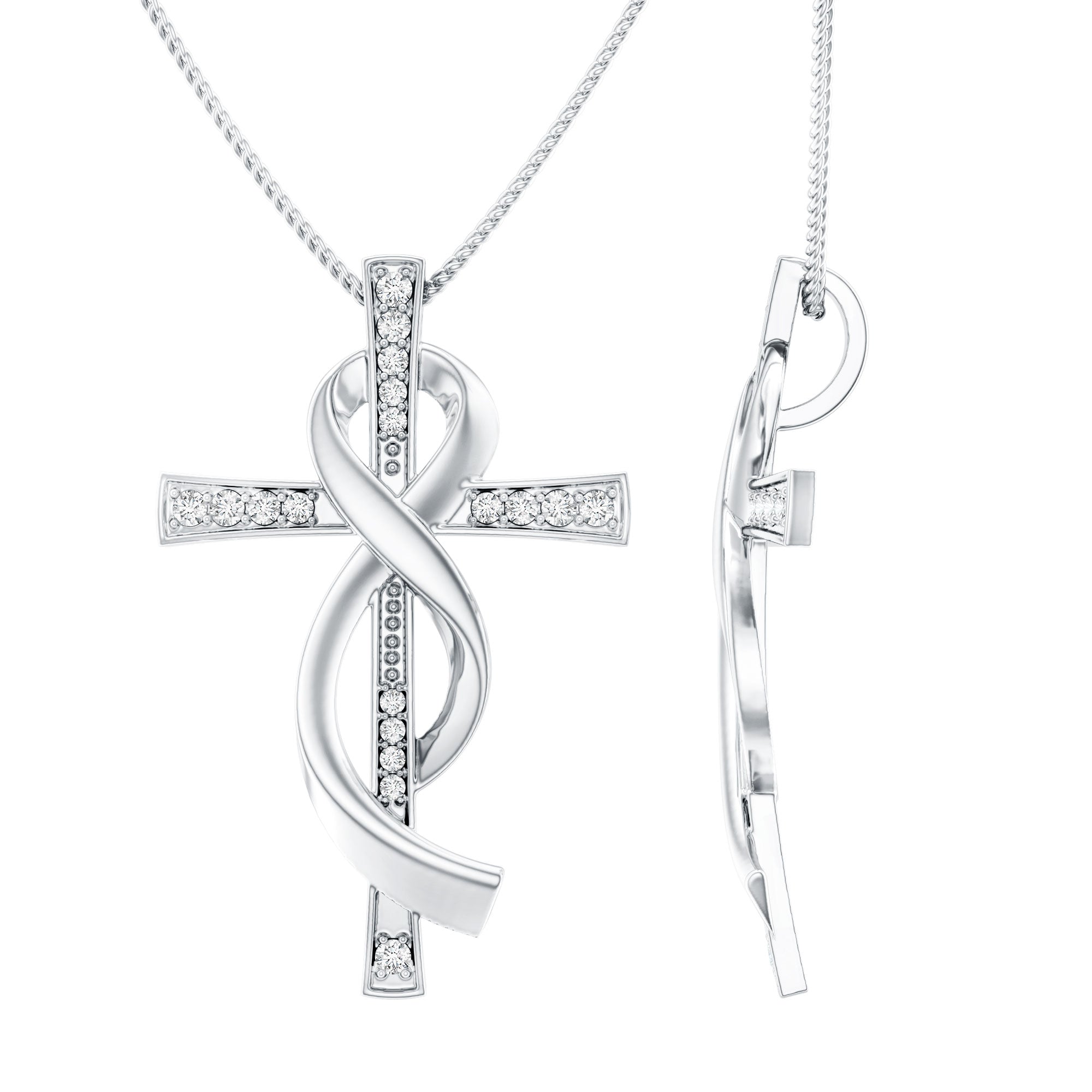 Certified Lab Grown Diamond Accent Cross Infinity Necklace Lab - ( EF-VS ) - Rosec Jewels