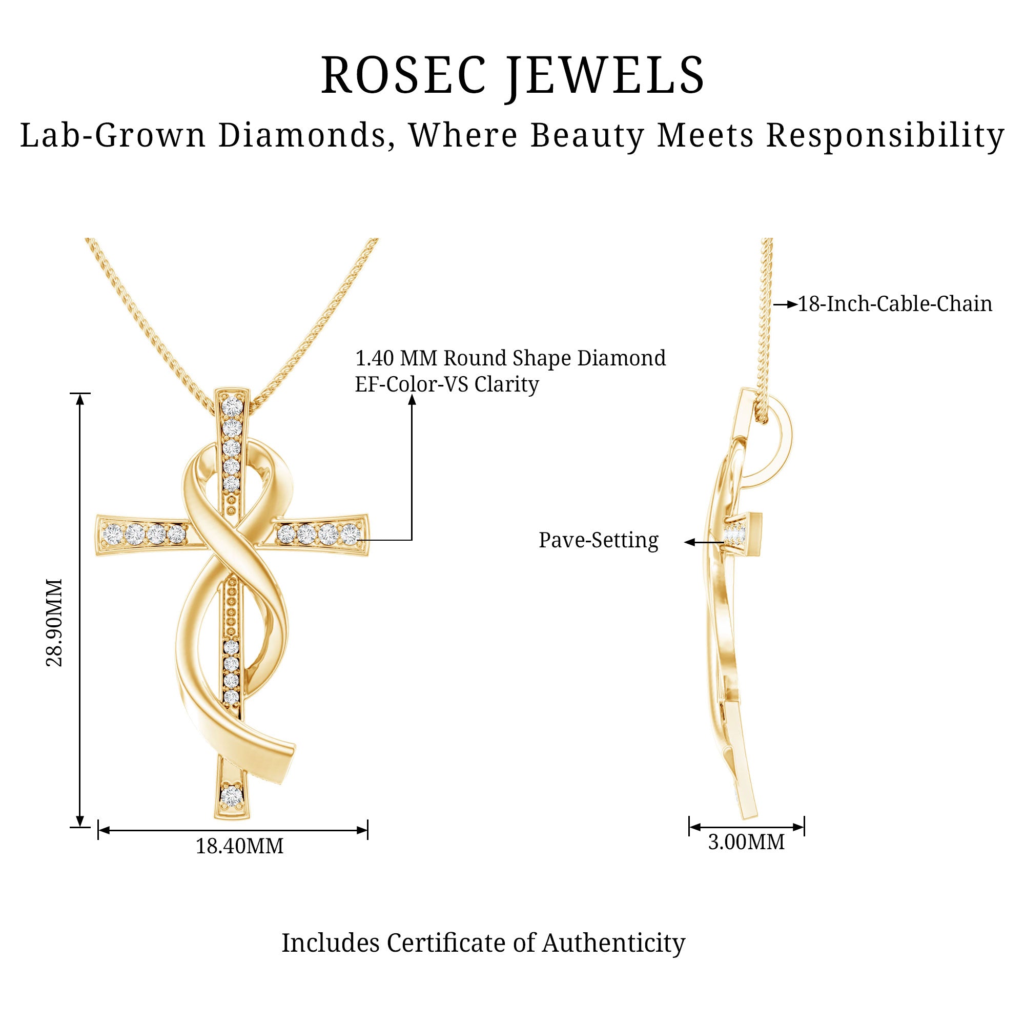 Certified Lab Grown Diamond Accent Cross Infinity Necklace Lab - ( EF-VS ) - Rosec Jewels