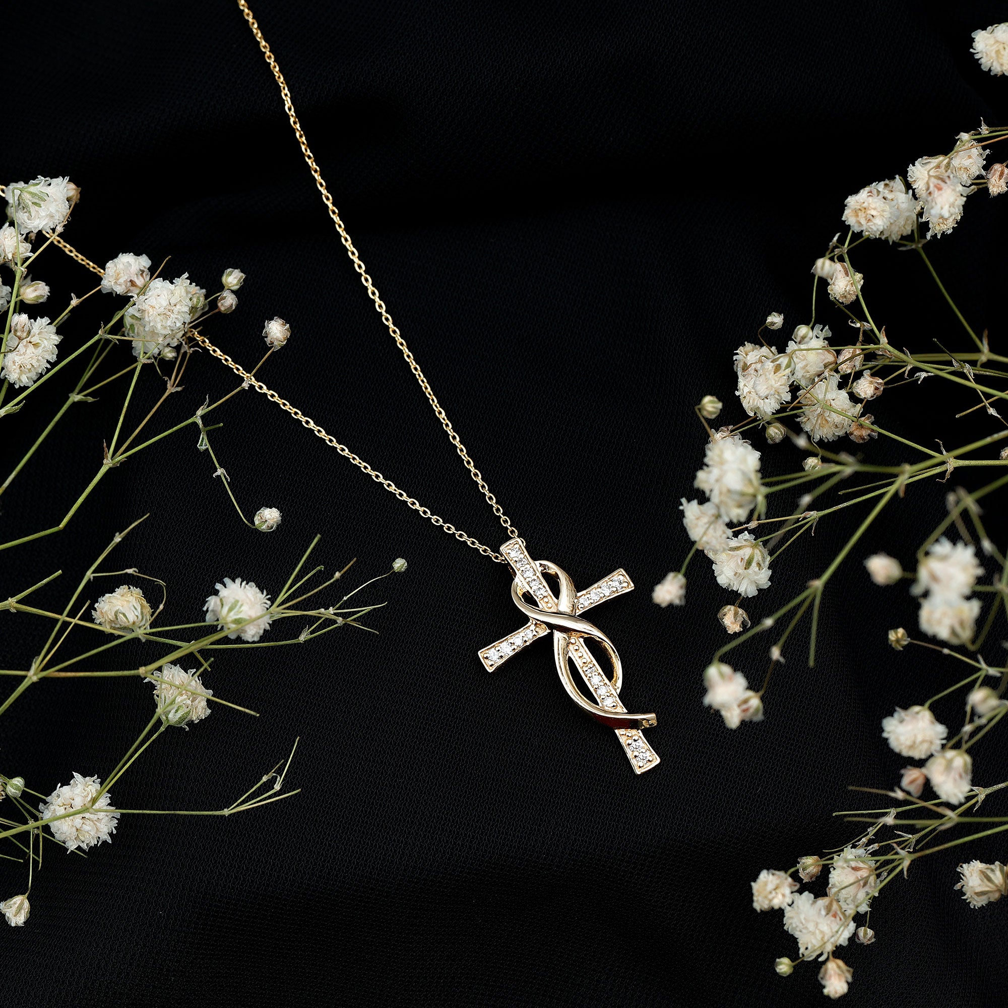 Certified Lab Grown Diamond Accent Cross Infinity Necklace Lab - ( EF-VS ) - Rosec Jewels