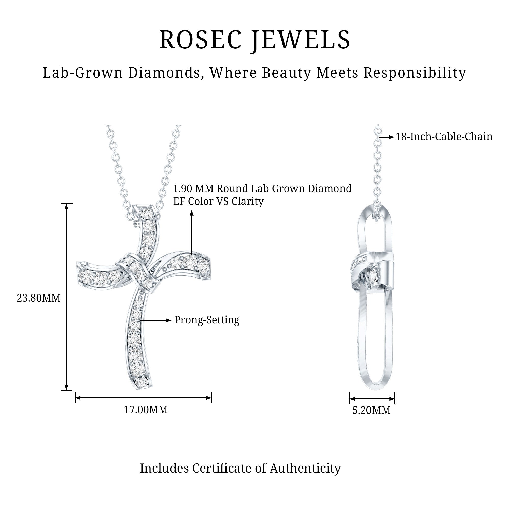 Certified Lab Grown Diamond Catholic Cross Pendant Lab - ( EF-VS ) - Rosec Jewels