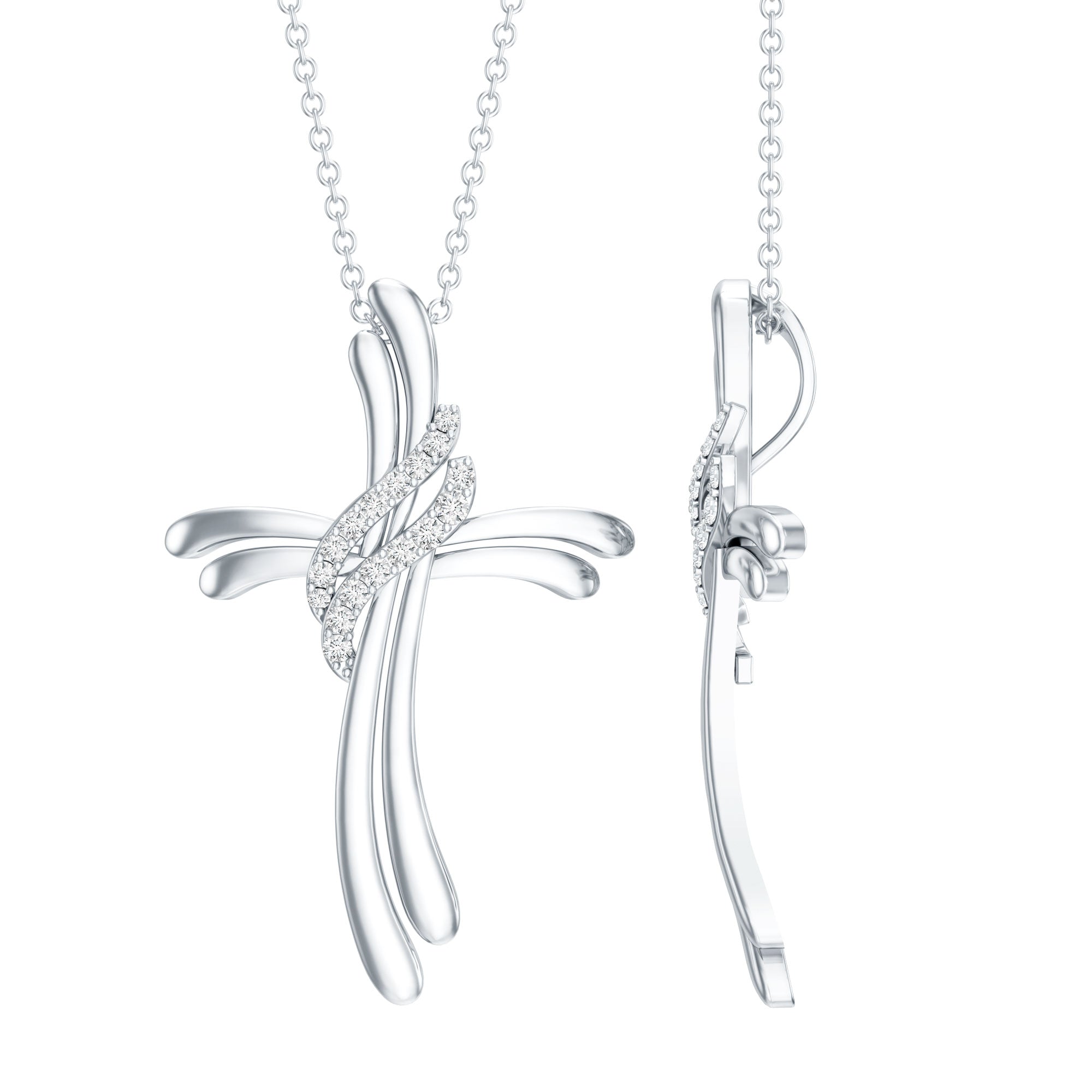 Lab Grown Diamond Designer Catholic Cross Necklace Lab - ( EF-VS ) - Rosec Jewels
