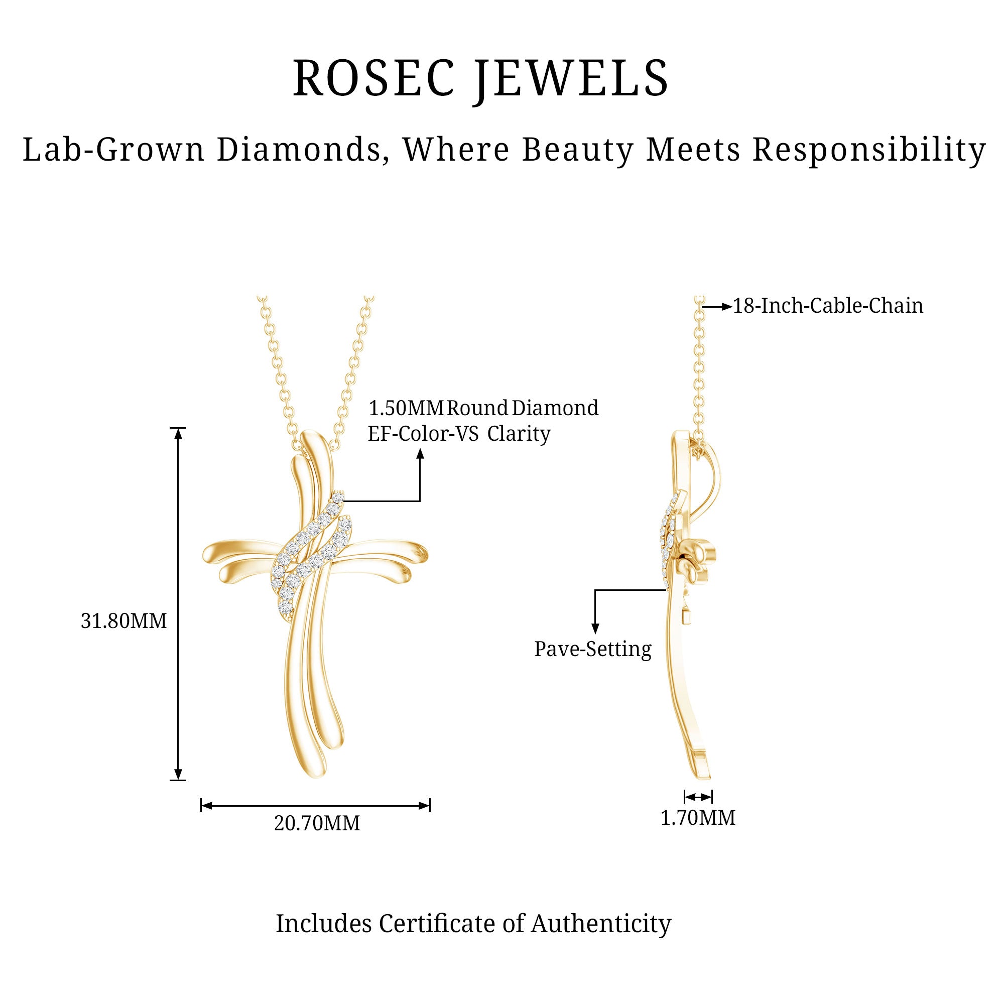 Lab Grown Diamond Designer Catholic Cross Necklace Lab - ( EF-VS ) - Rosec Jewels