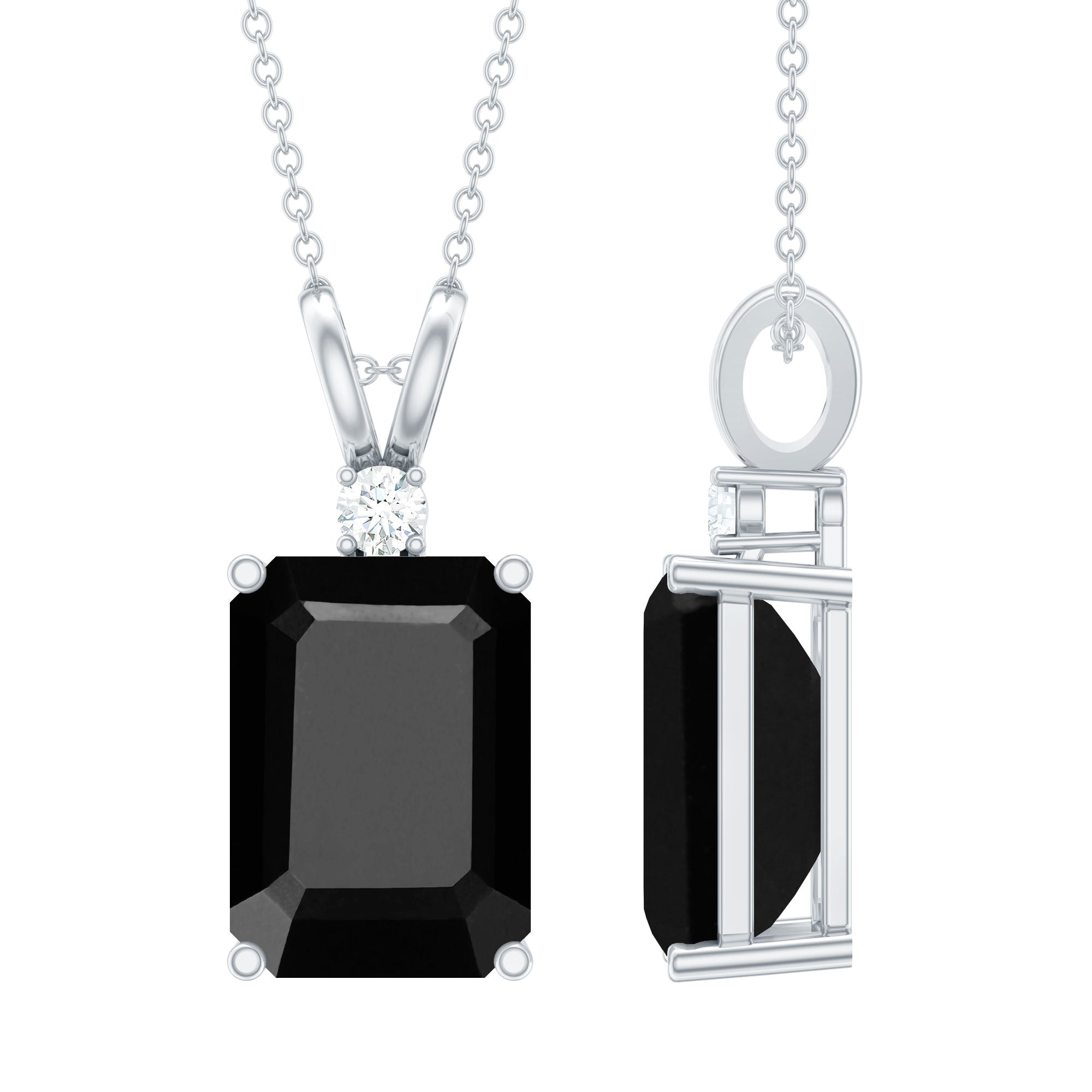 9 Carat Emerald Cut Lab Grown Black Diamond Pendant Necklace In Silver AAAA ( Synthetic ) 92.5 Sterling Silver - Rosec Jewels