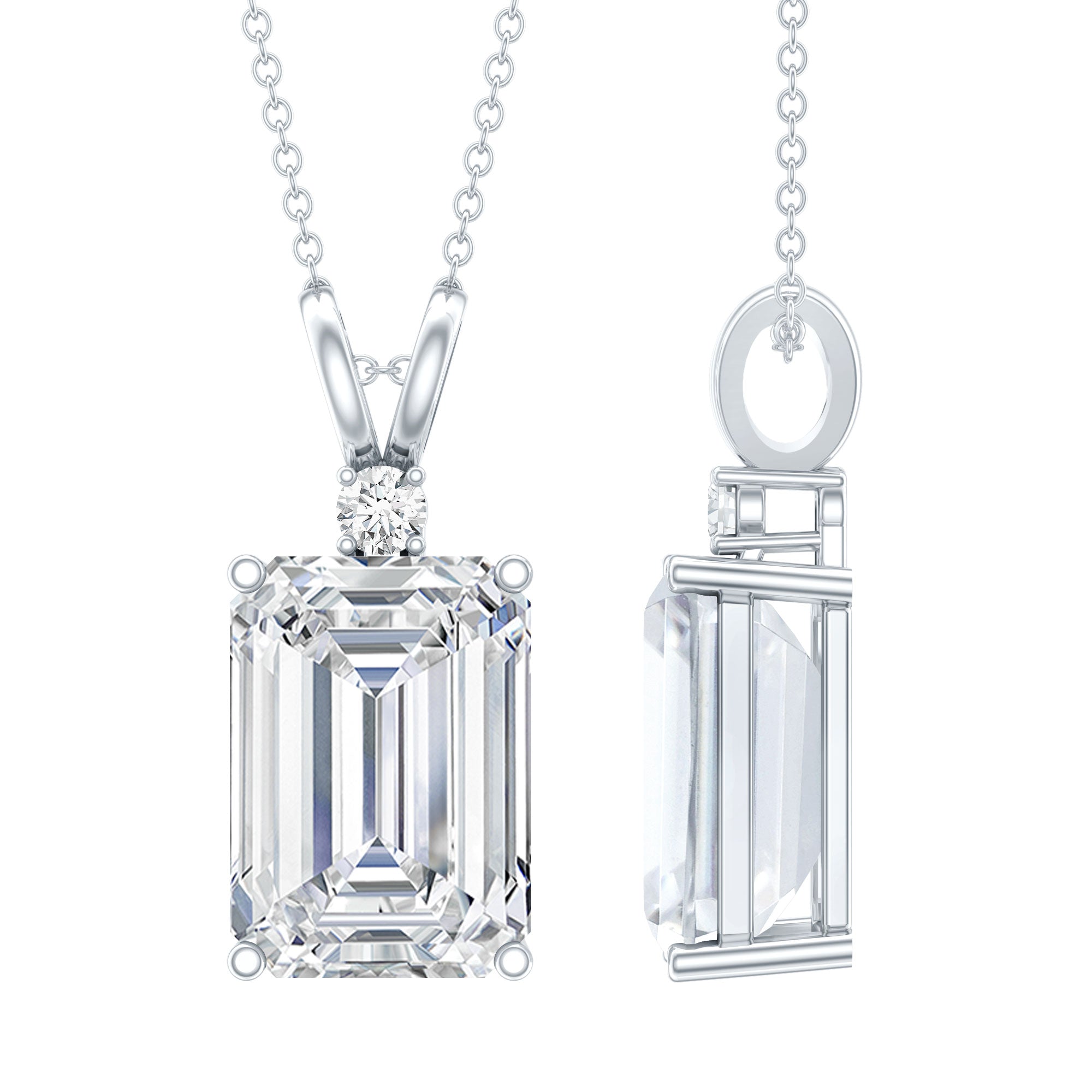 4.5 Carat Moissanite Emerald Cut Necklace With Silver Chain D-VS1 92.5 Sterling Silver - Rosec Jewels