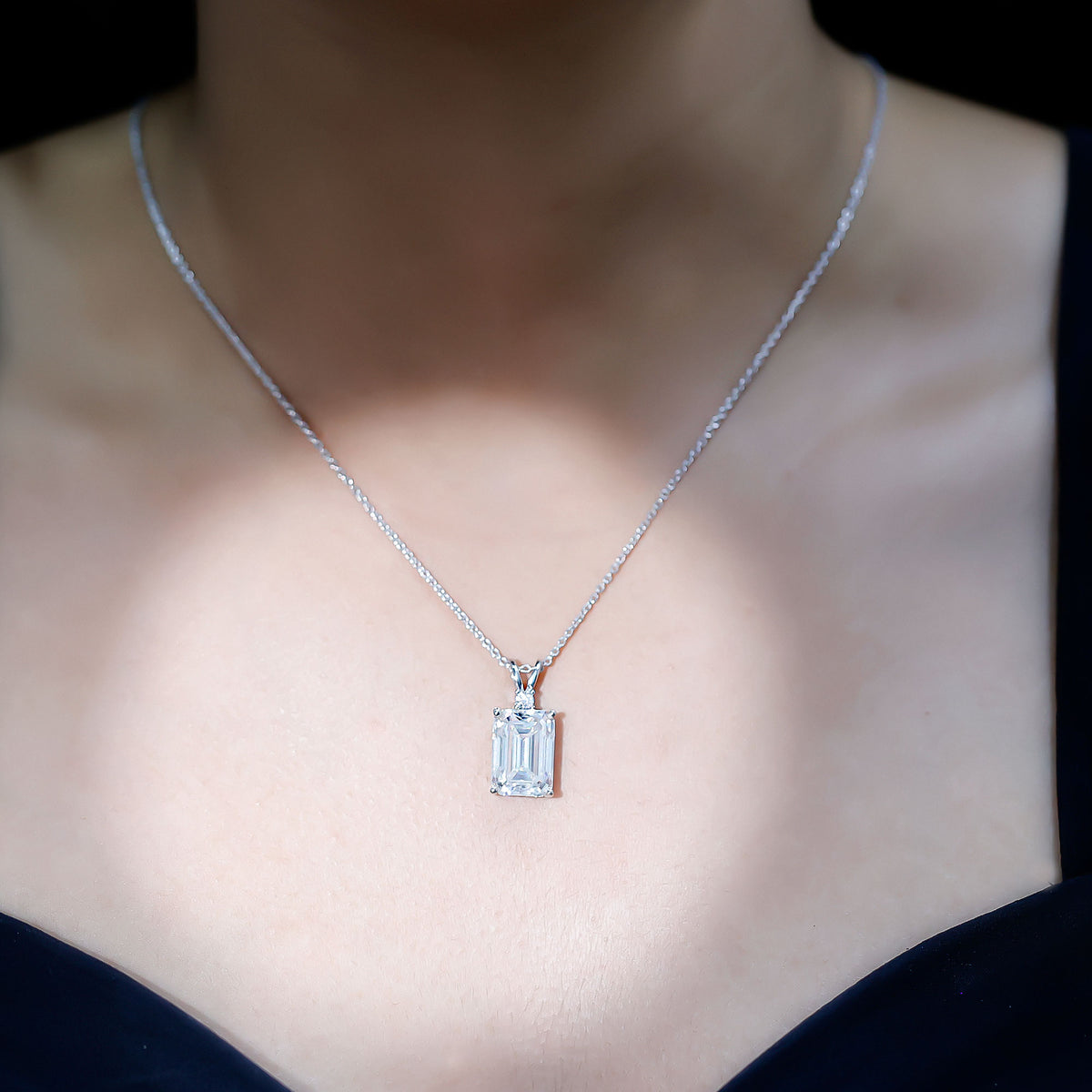 4.5 Carat Moissanite Emerald Cut Necklace With Silver Chain D-VS1 92.5 Sterling Silver - Rosec Jewels
