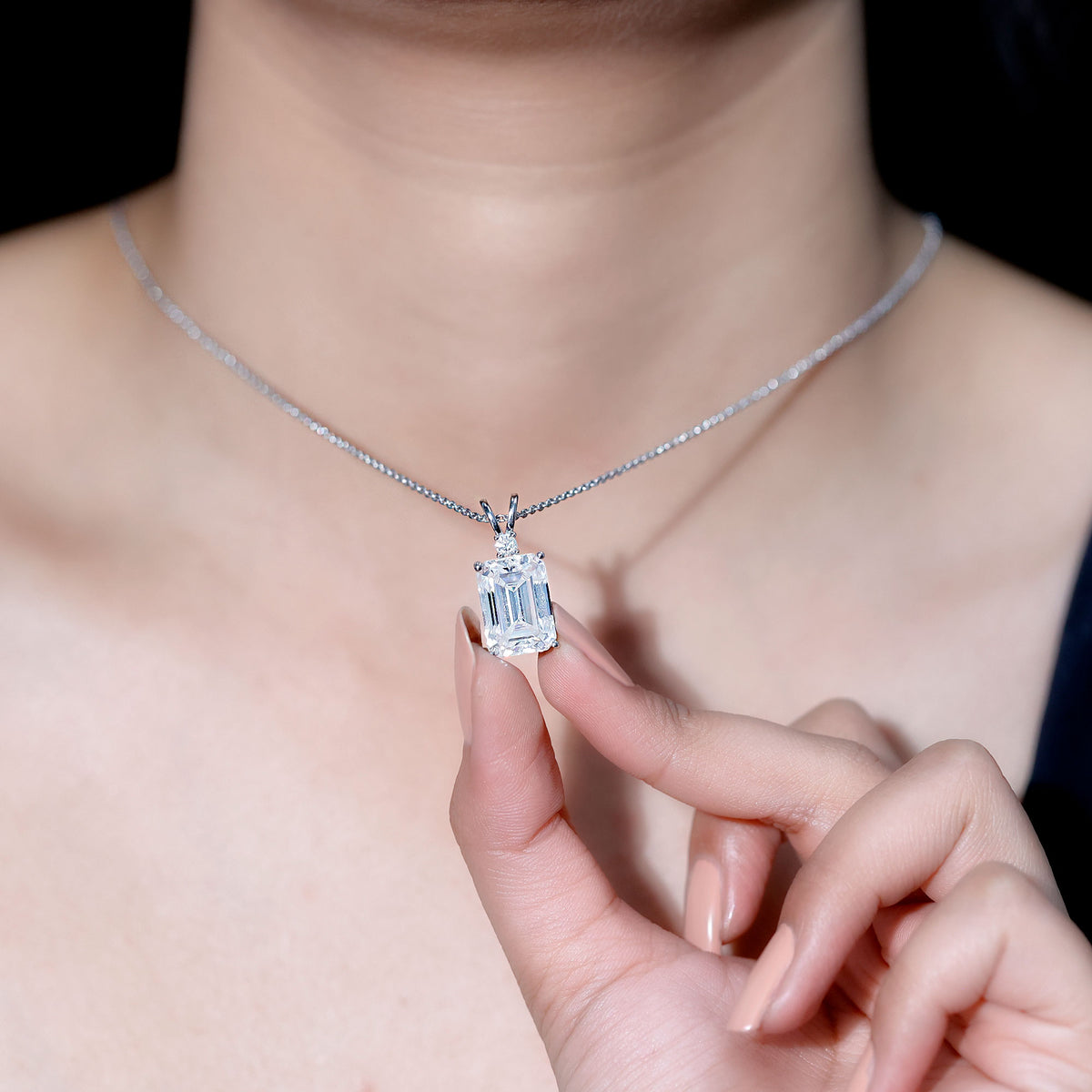 4.5 Carat Moissanite Emerald Cut Necklace With Silver Chain D-VS1 92.5 Sterling Silver - Rosec Jewels