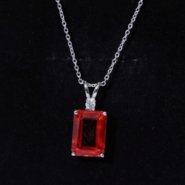 Certified 9 Carat Lab Grown Orange Sapphire Emerald Cut Necklace With Silver Chain AAAA 92.5 Sterling Silver - Rosec Jewels