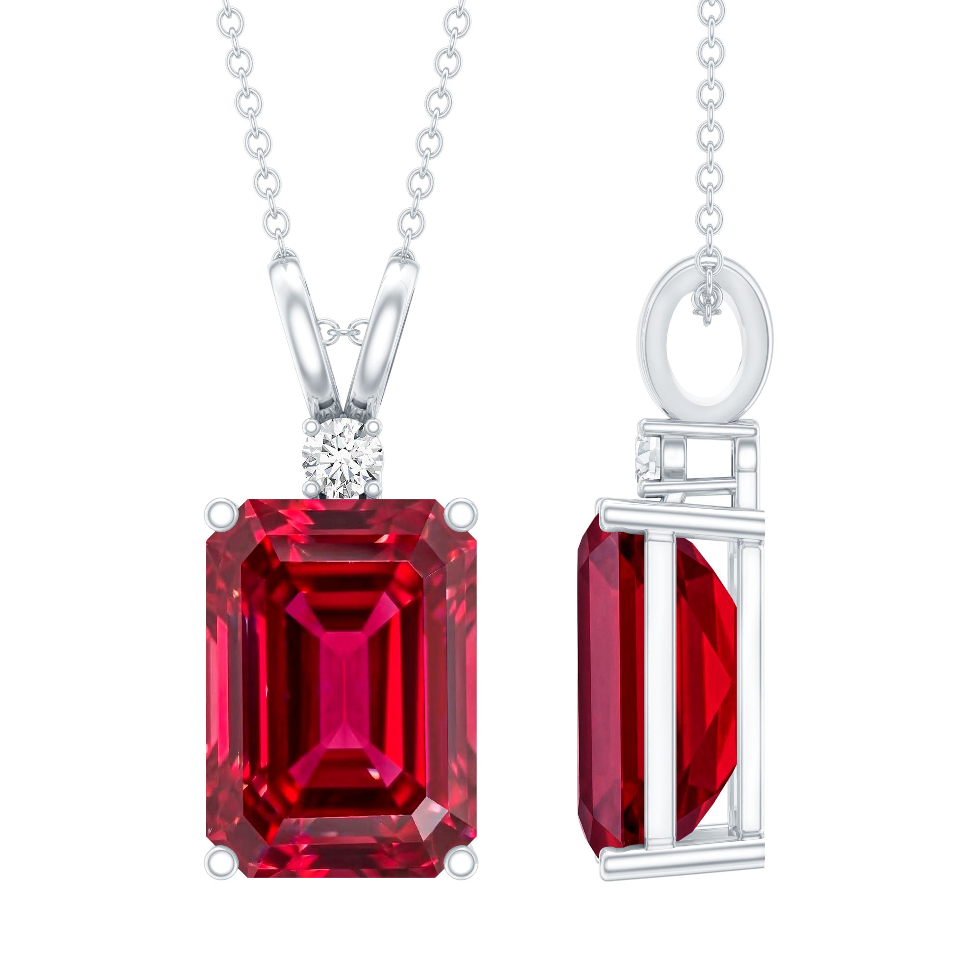 5 Carat Lab Grown Ruby Statement Pendant Necklace for Women AAAA 92.5 Sterling Silver - Rosec Jewels