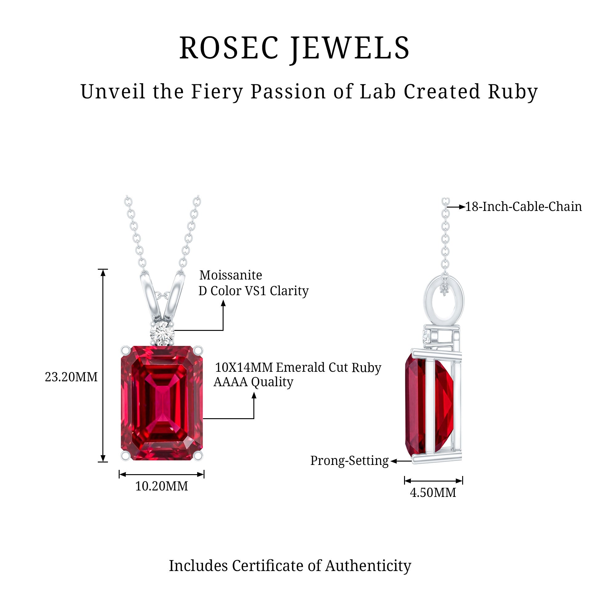 5 Carat Lab Grown Ruby Statement Pendant Necklace for Women AAAA 92.5 Sterling Silver - Rosec Jewels