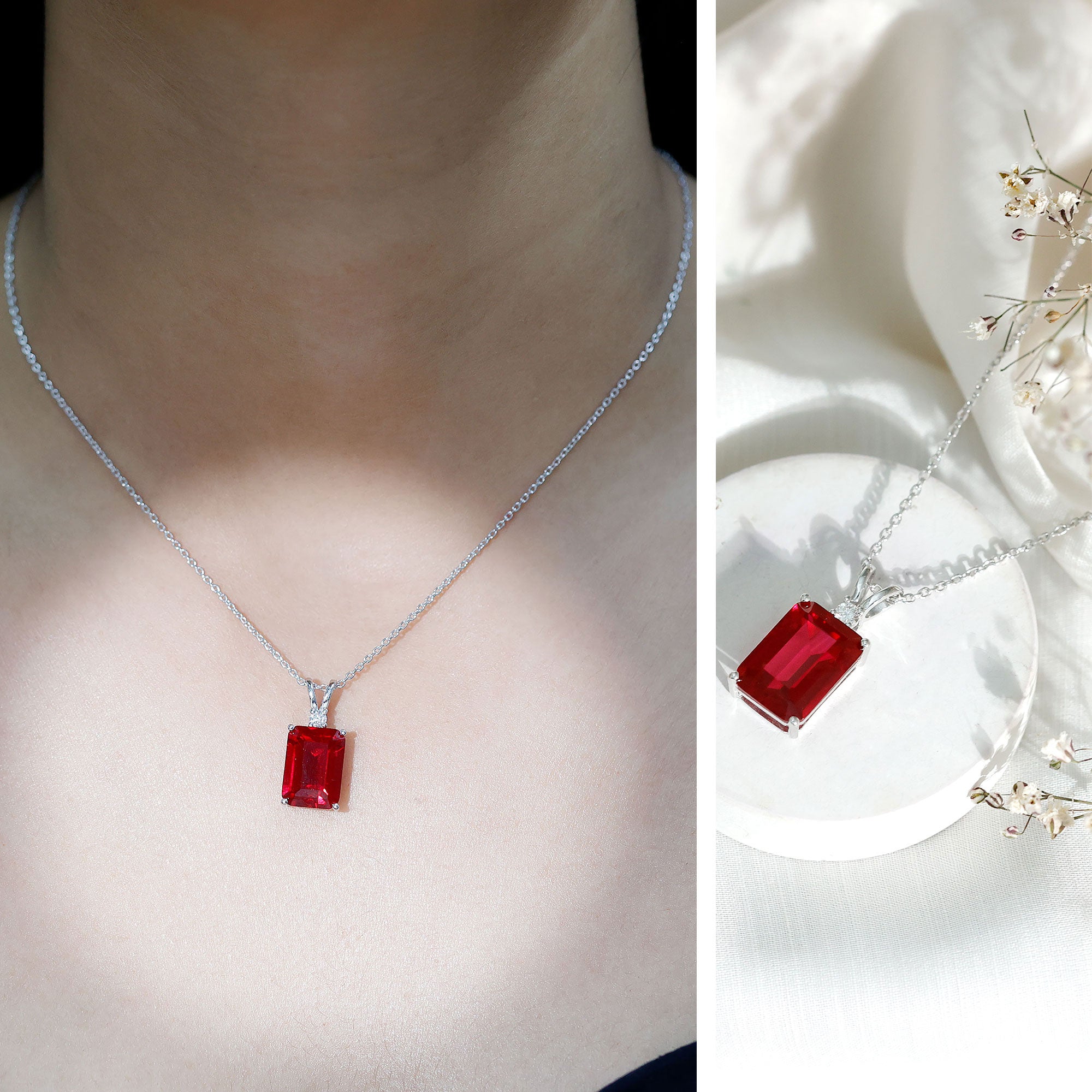 5 Carat Lab Grown Ruby Statement Pendant Necklace for Women AAAA 92.5 Sterling Silver - Rosec Jewels