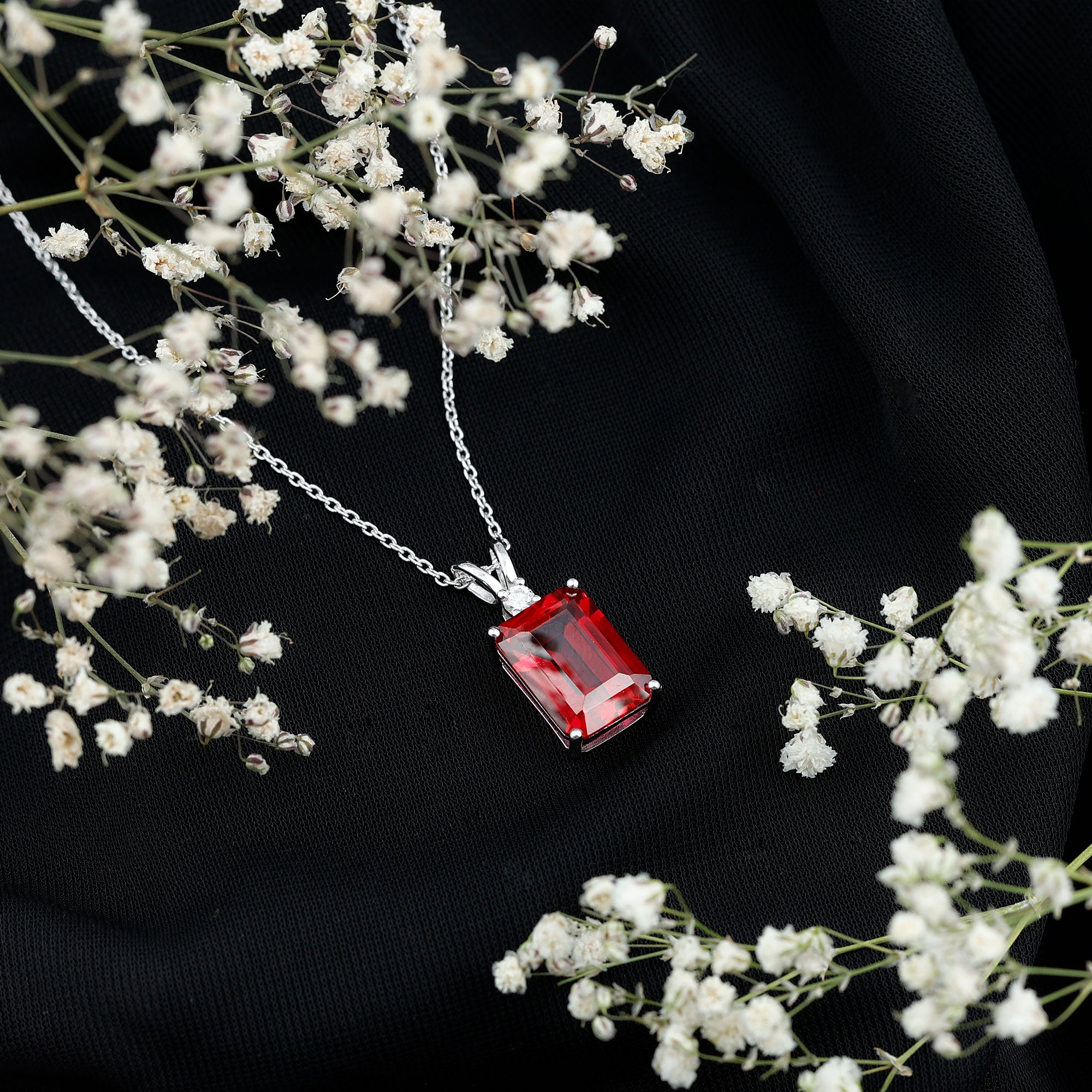 5 Carat Lab Grown Ruby Statement Pendant Necklace for Women AAAA 92.5 Sterling Silver - Rosec Jewels