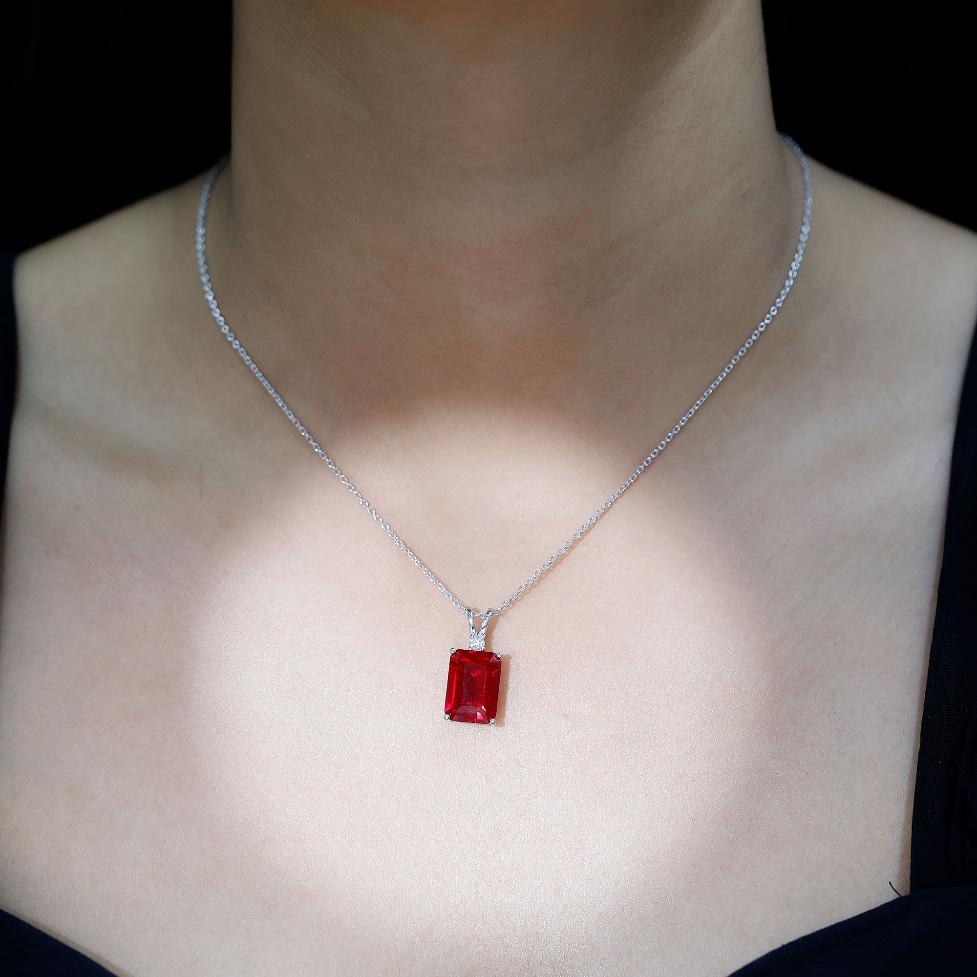 5 Carat Lab Grown Ruby Statement Pendant Necklace for Women AAAA 92.5 Sterling Silver - Rosec Jewels