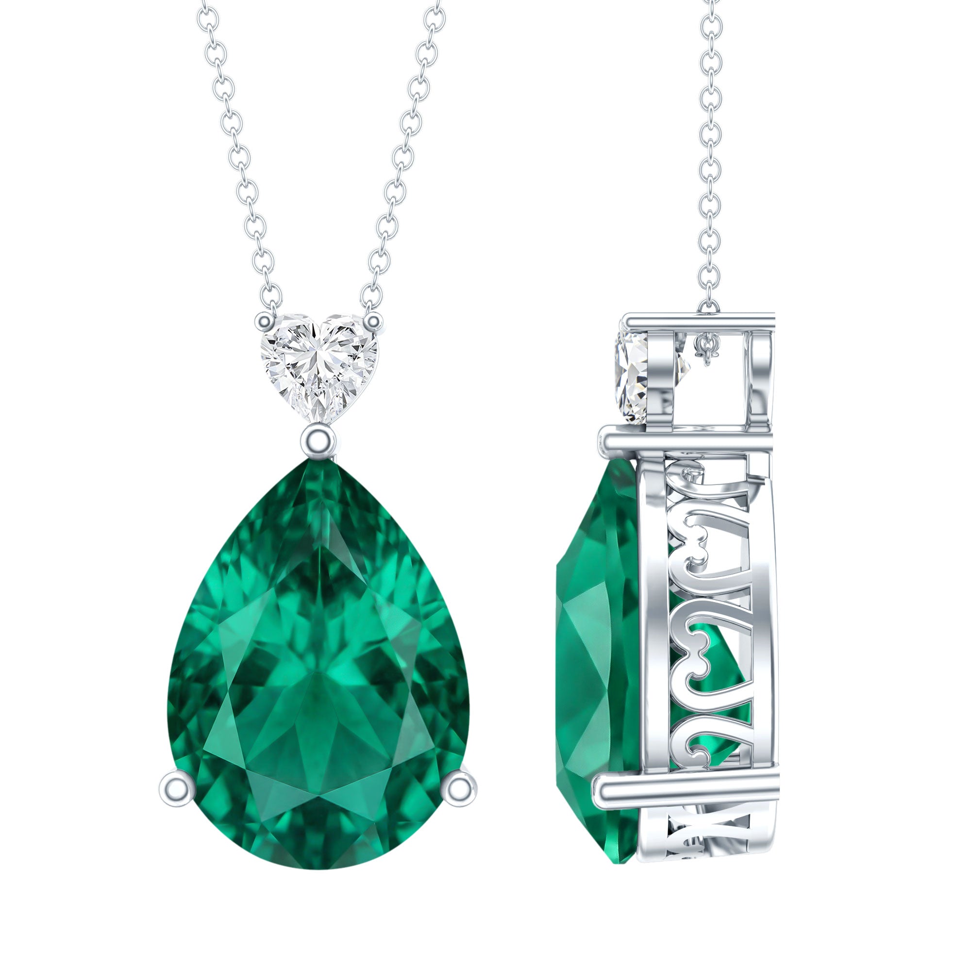 9 Carat Lab Grown Emerald Statement Necklace with Chain AAAA 92.5 Sterling Silver - Rosec Jewels