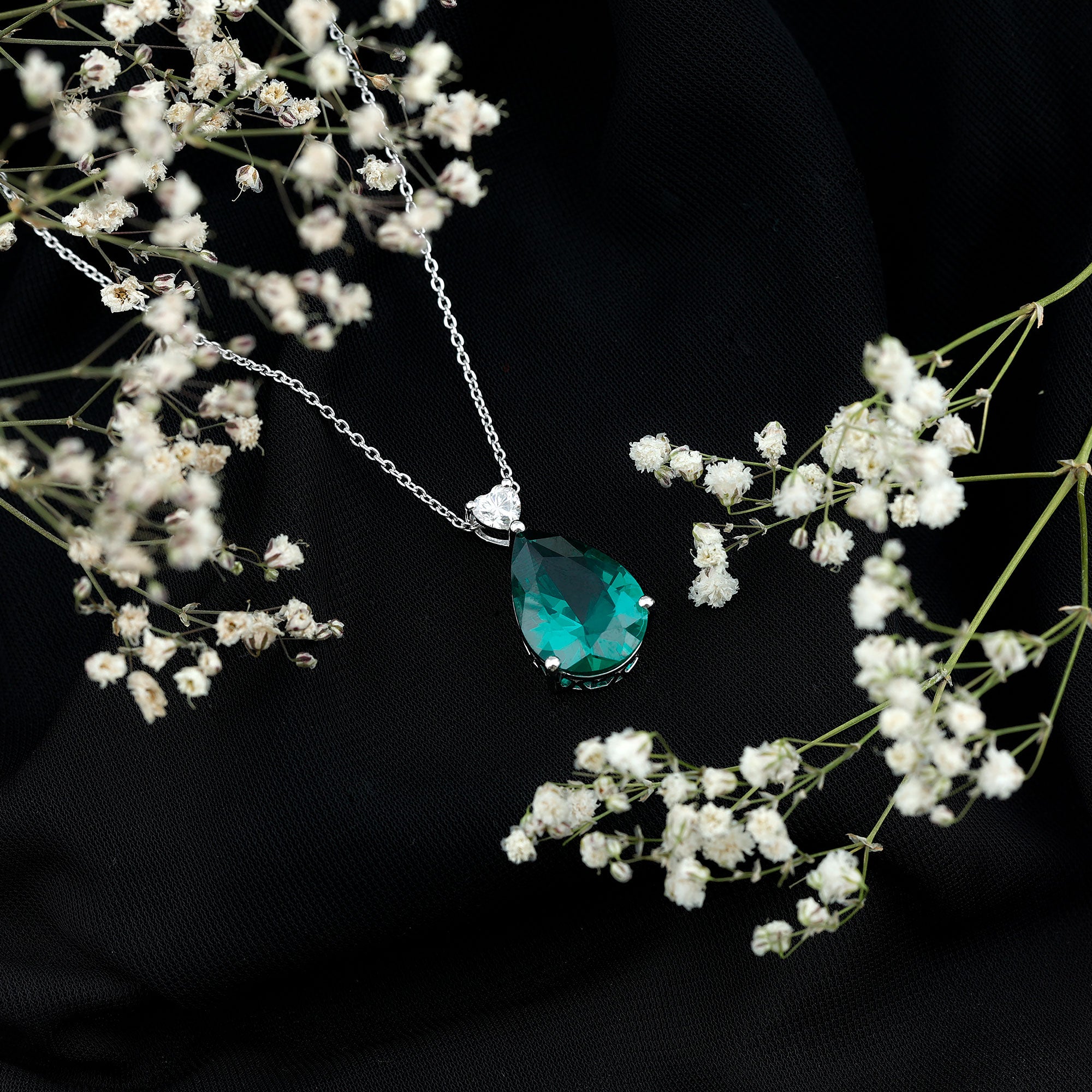 9 Carat Lab Grown Emerald Statement Necklace with Chain AAAA 92.5 Sterling Silver - Rosec Jewels