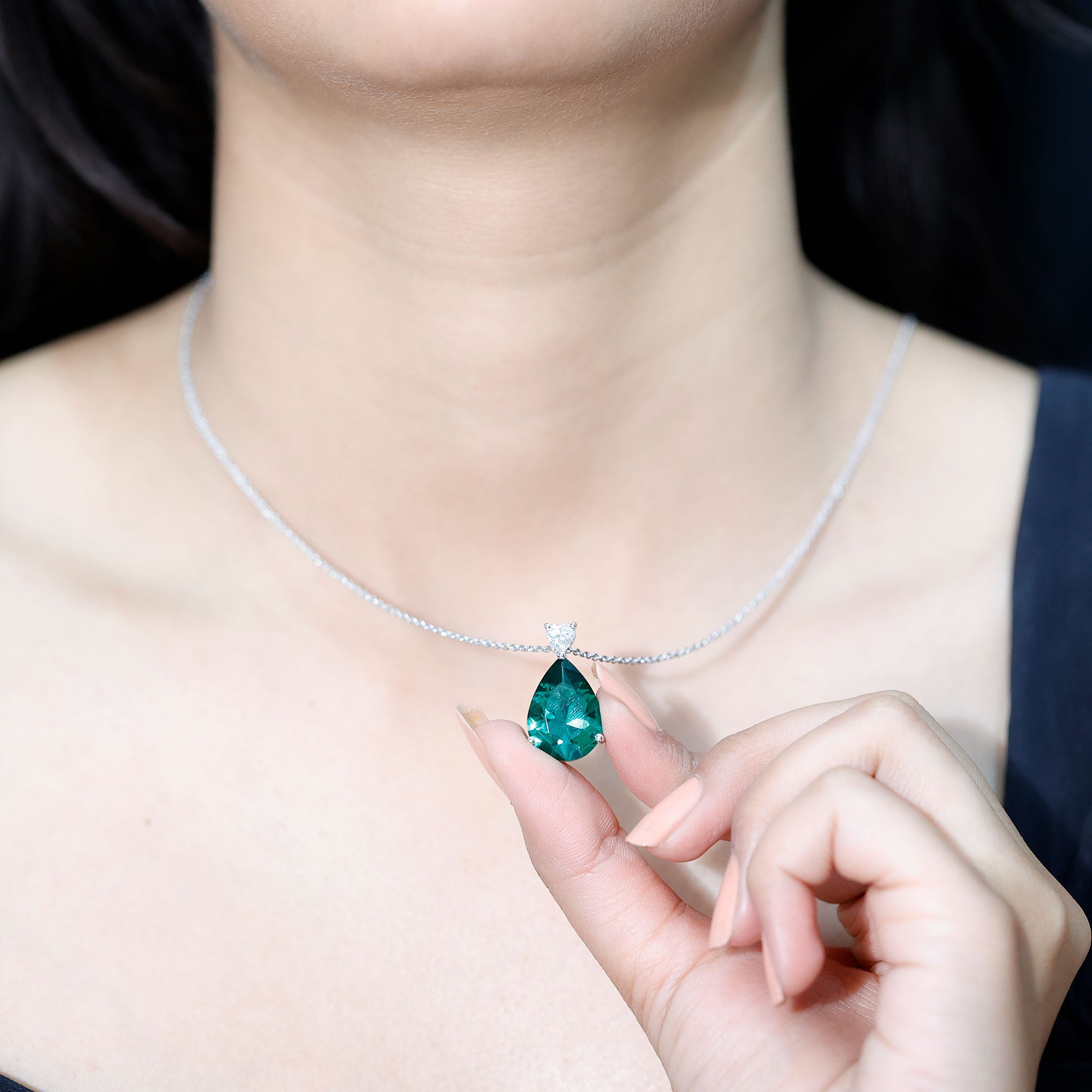 9 Carat Lab Grown Emerald Statement Necklace with Chain AAAA 92.5 Sterling Silver - Rosec Jewels