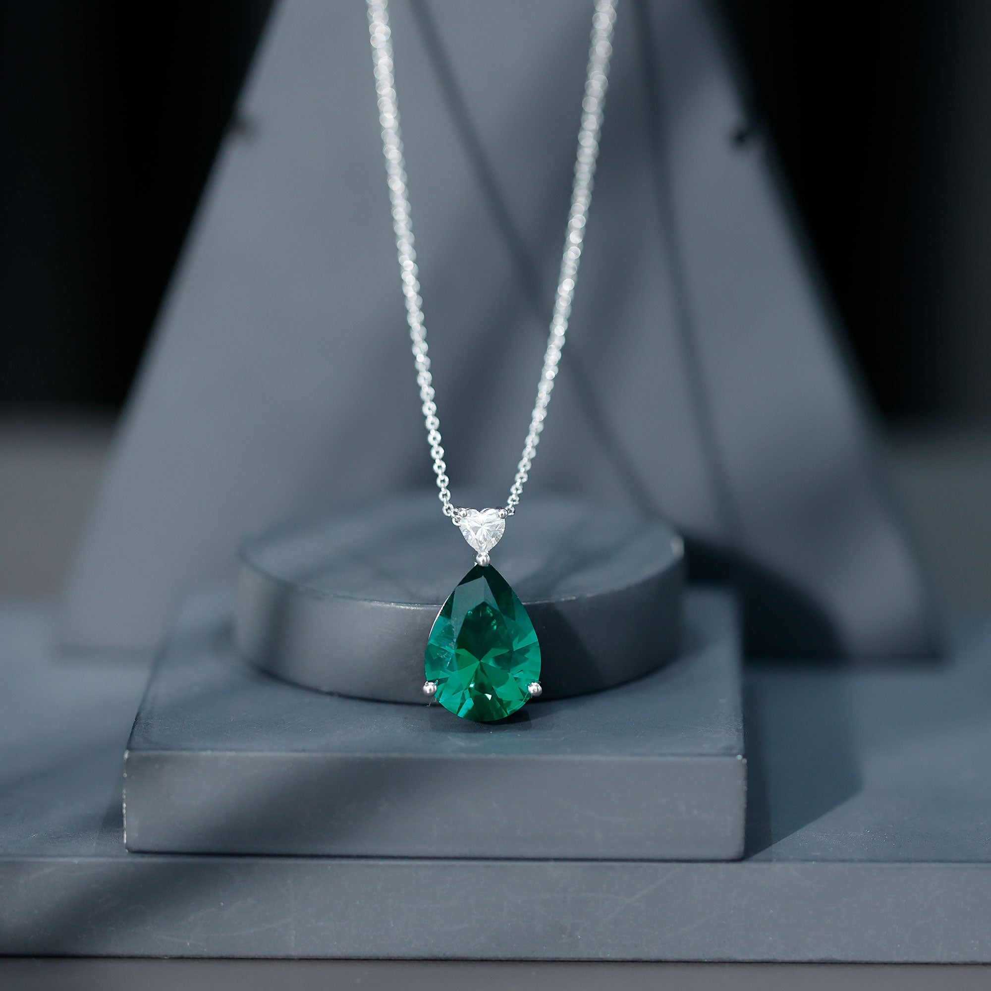 9 Carat Lab Grown Emerald Statement Necklace with Chain AAAA 92.5 Sterling Silver - Rosec Jewels