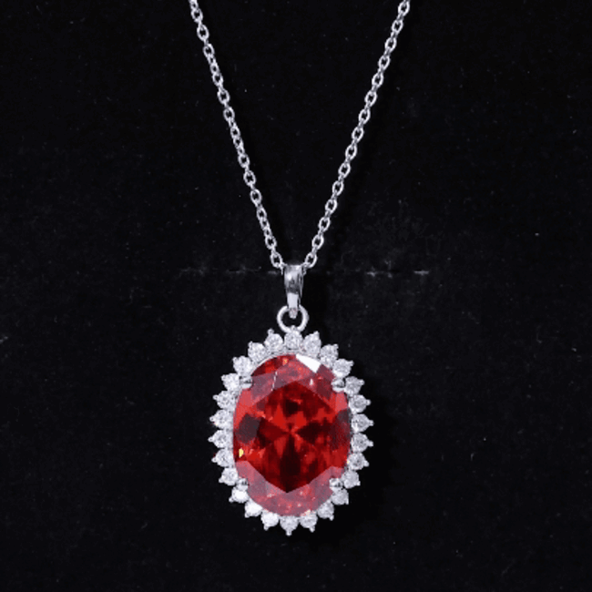 14 Carat Lab Grown Orange Sapphire Statement Necklace With Silver Chain AAAA 92.5 Sterling Silver - Rosec Jewels