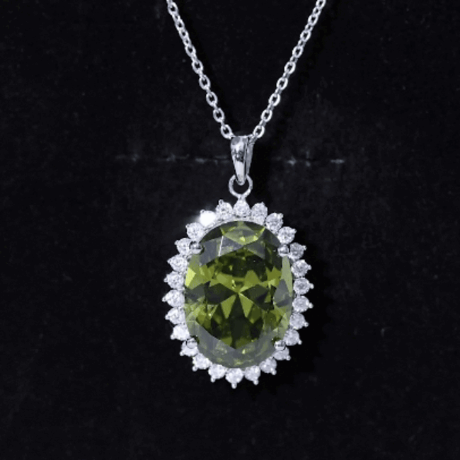 14 Carat Lab Grown Green Sapphire Statement Necklace with Silver Chain AAAA 92.5 Sterling Silver - Rosec Jewels