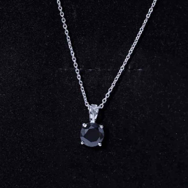 Certified 2 Carat Lab Created Black Diamond Solitaire Pendant Necklace AAAA ( Synthetic ) 92.5 Sterling Silver - Rosec Jewels