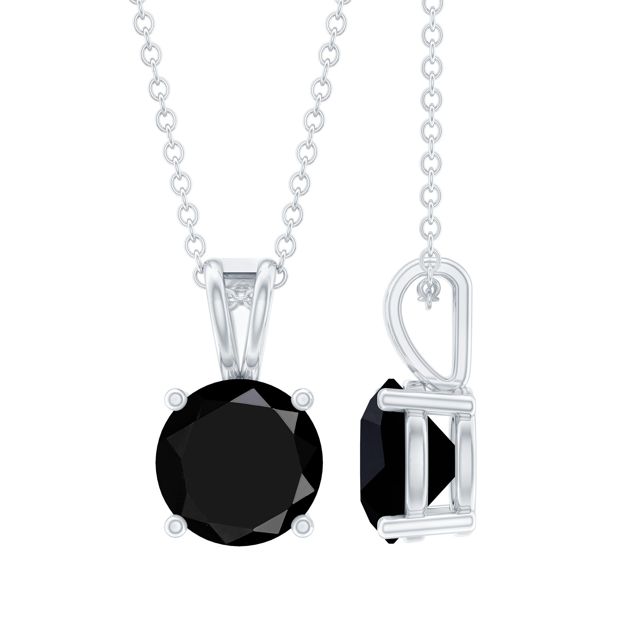 Certified 2 Carat Lab Created Black Diamond Solitaire Pendant Necklace AAAA ( Synthetic ) 92.5 Sterling Silver - Rosec Jewels