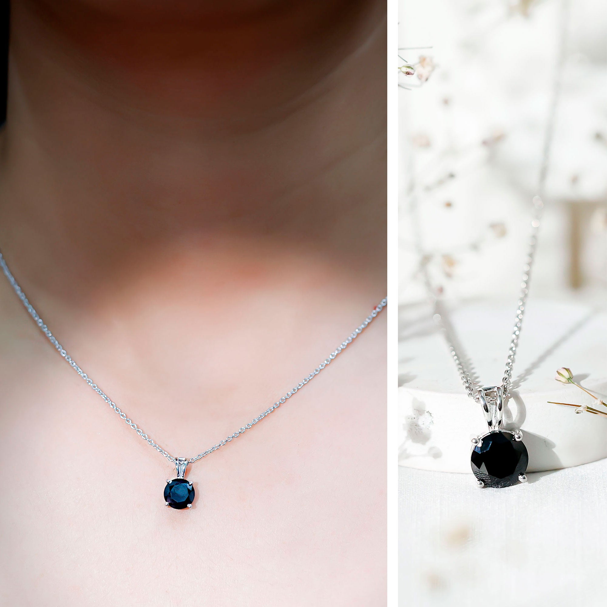 Certified 2 Carat Lab Created Black Diamond Solitaire Pendant Necklace AAAA ( Synthetic ) 92.5 Sterling Silver - Rosec Jewels