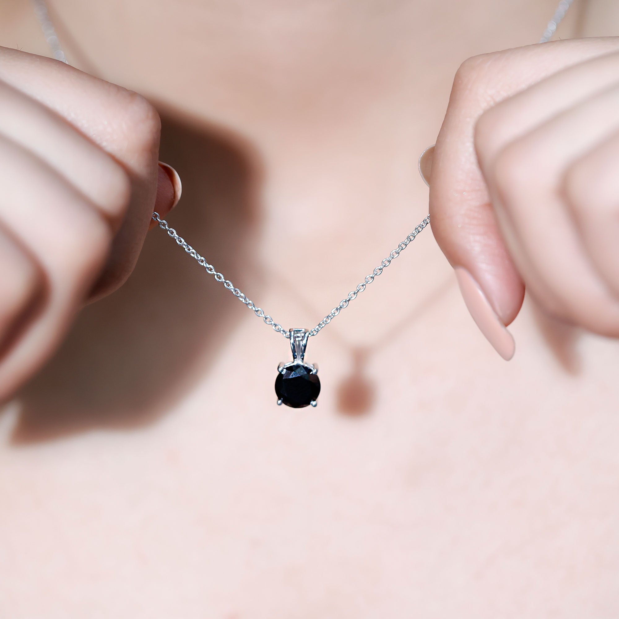 Certified 2 Carat Lab Created Black Diamond Solitaire Pendant Necklace AAAA ( Synthetic ) 92.5 Sterling Silver - Rosec Jewels