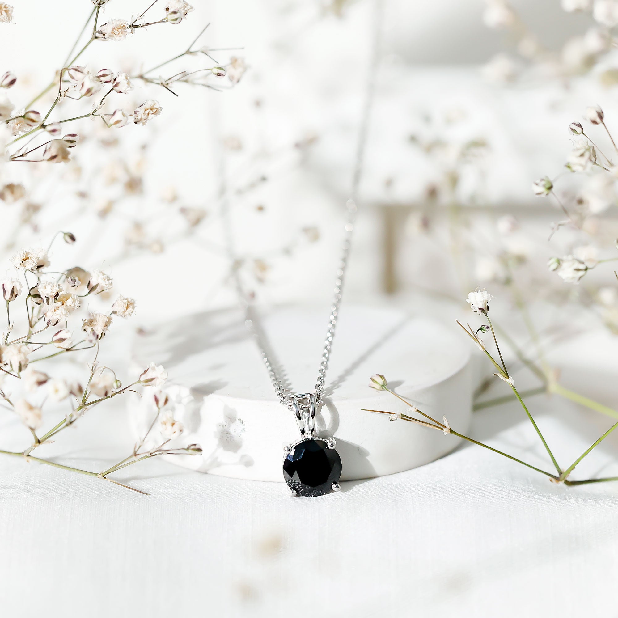 Certified 2 Carat Lab Created Black Diamond Solitaire Pendant Necklace AAAA ( Synthetic ) 92.5 Sterling Silver - Rosec Jewels