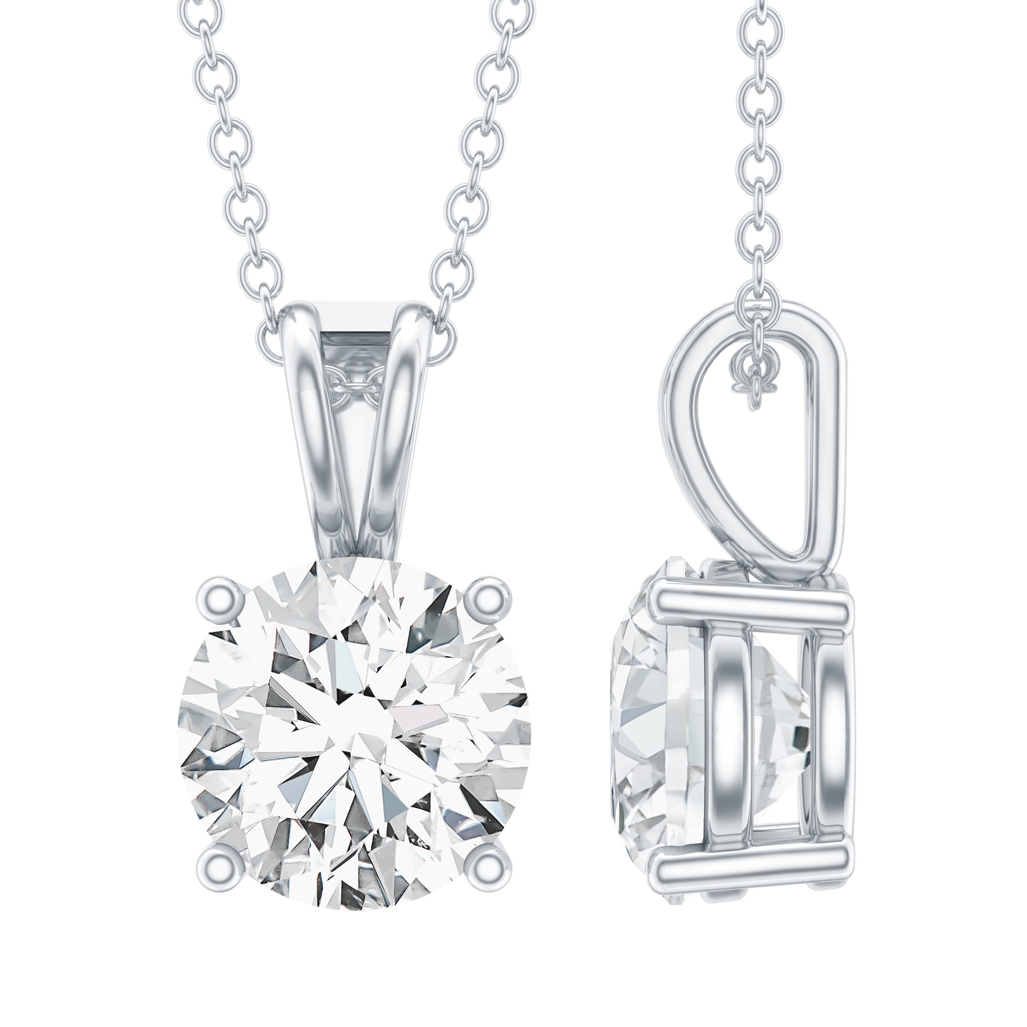Certified 2 Carat Solitaire Moissanite Pendant Necklace with Silver Chain D-VS1 92.5 Sterling Silver - Rosec Jewels