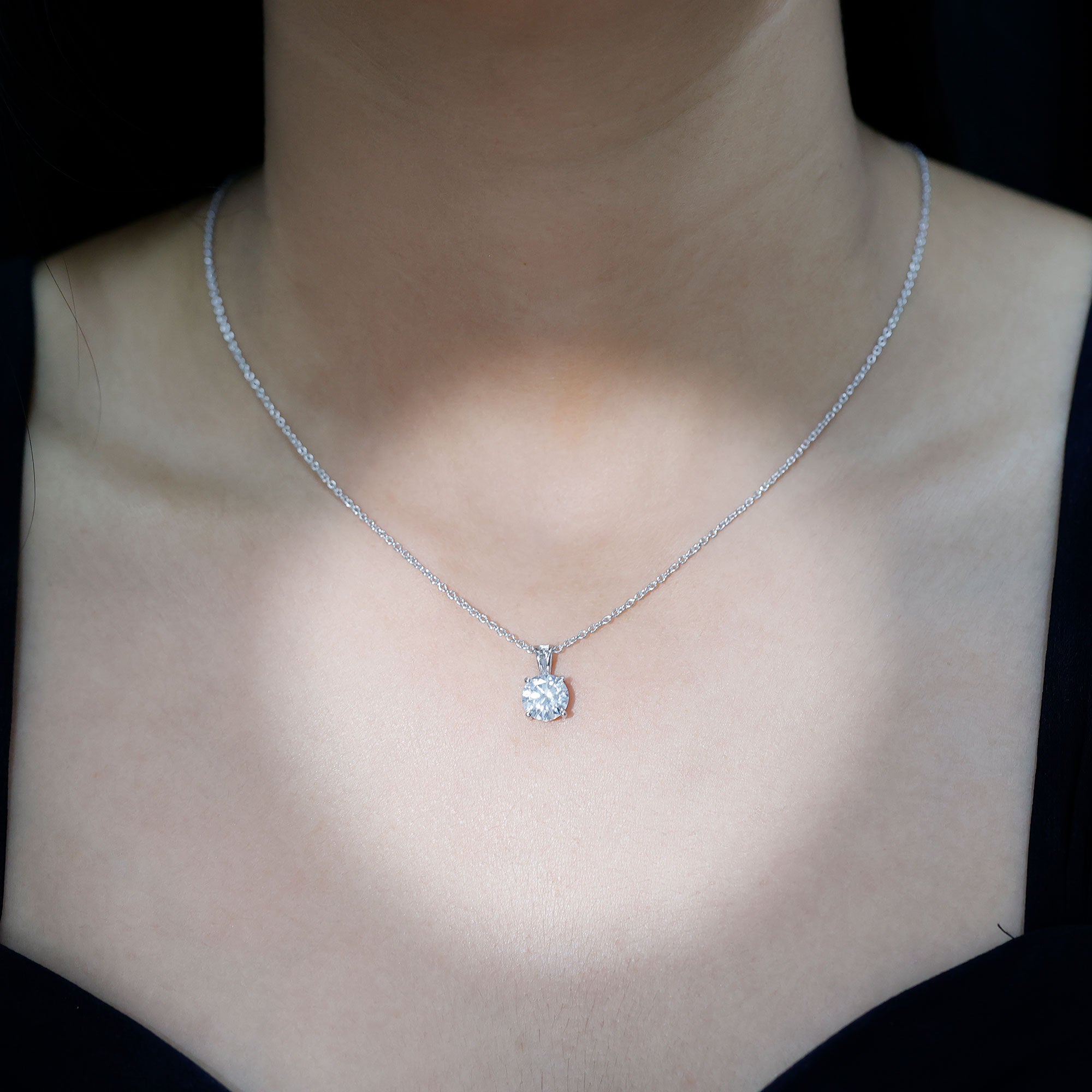 Certified 2 Carat Solitaire Moissanite Pendant Necklace with Silver Chain D-VS1 92.5 Sterling Silver - Rosec Jewels