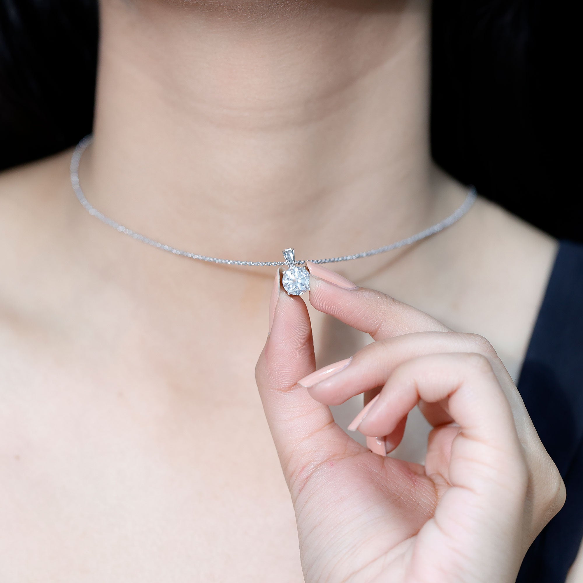 Certified 2 Carat Solitaire Moissanite Pendant Necklace with Silver Chain D-VS1 92.5 Sterling Silver - Rosec Jewels