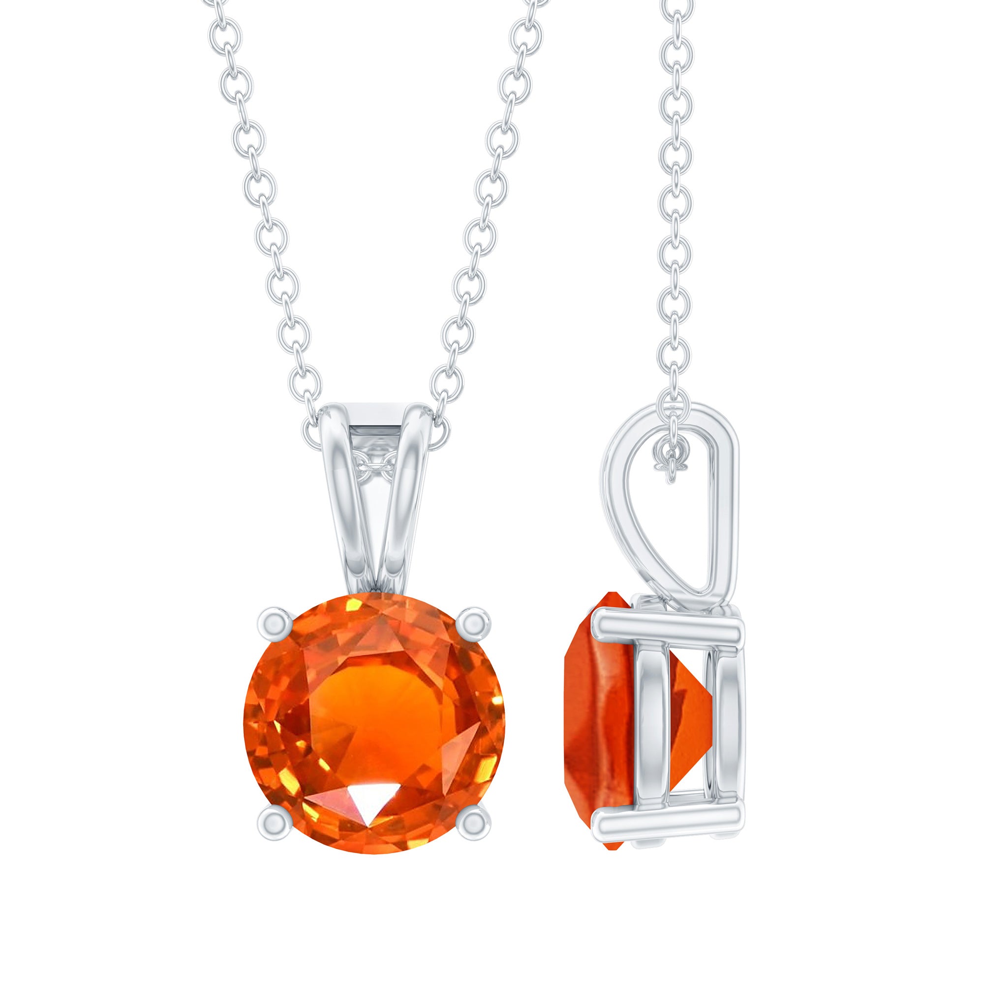 Lab Grown Orange Sapphire 2.25 Carat Necklace With Silver Chain AAAA 92.5 Sterling Silver - Rosec Jewels