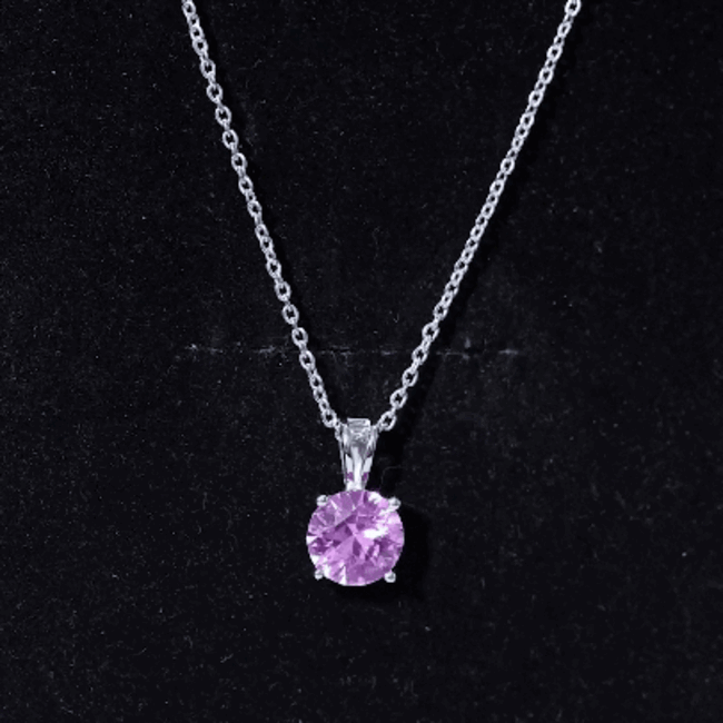 2 Carat Lab Grown Pink Sapphire Solitaire Necklace with Silver Chain AAAA 92.5 Sterling Silver - Rosec Jewels