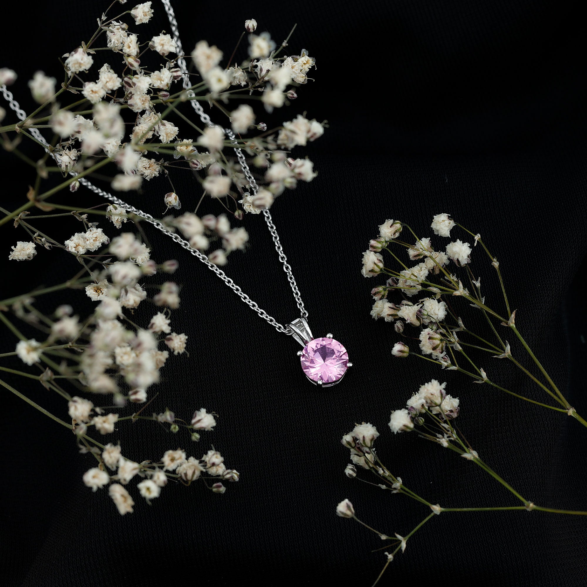 2 Carat Lab Grown Pink Sapphire Solitaire Necklace with Silver Chain AAAA 92.5 Sterling Silver - Rosec Jewels