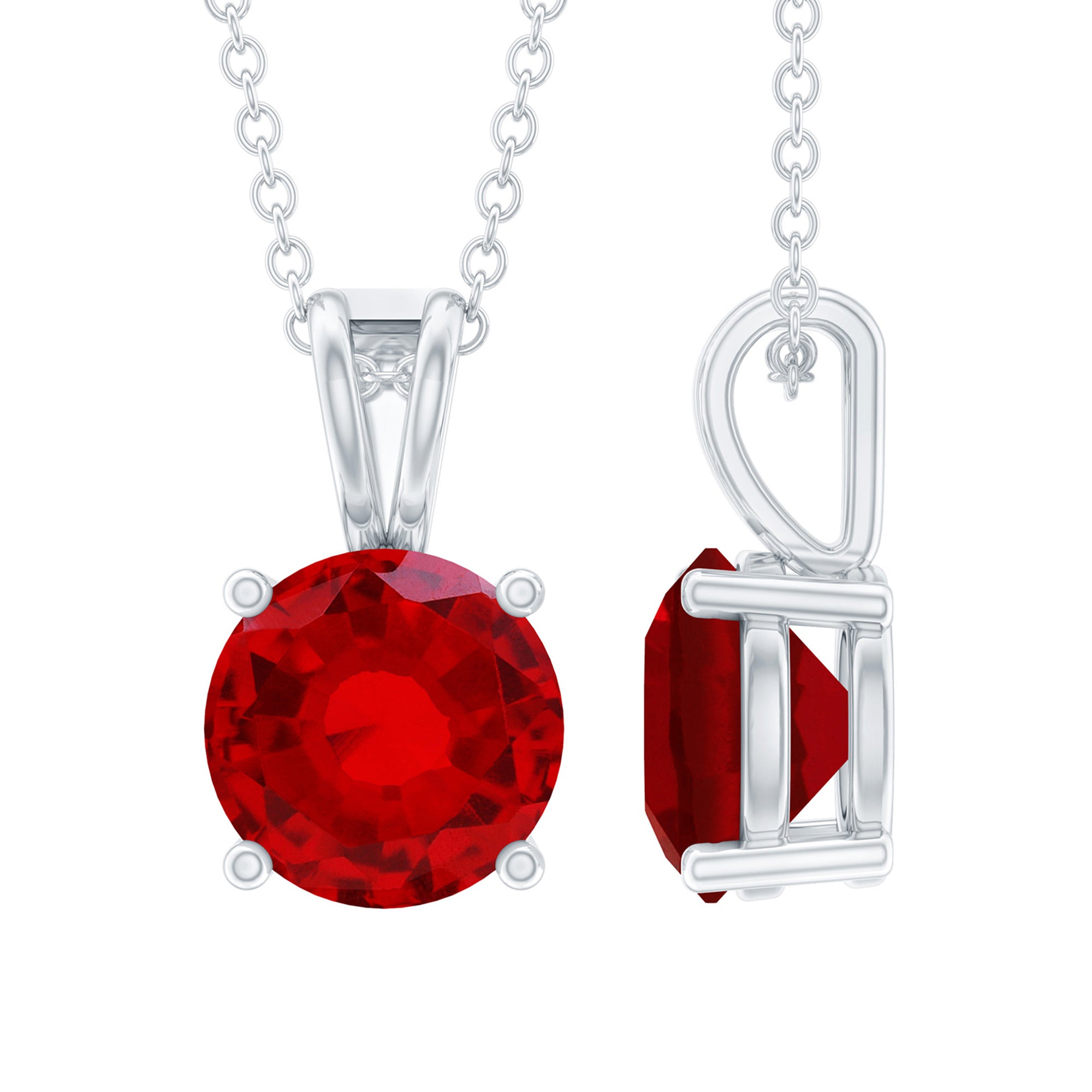 2 Carat Lab Grown Ruby Solitaire Pendant Necklace With Silver Chain AAAA 92.5 Sterling Silver - Rosec Jewels