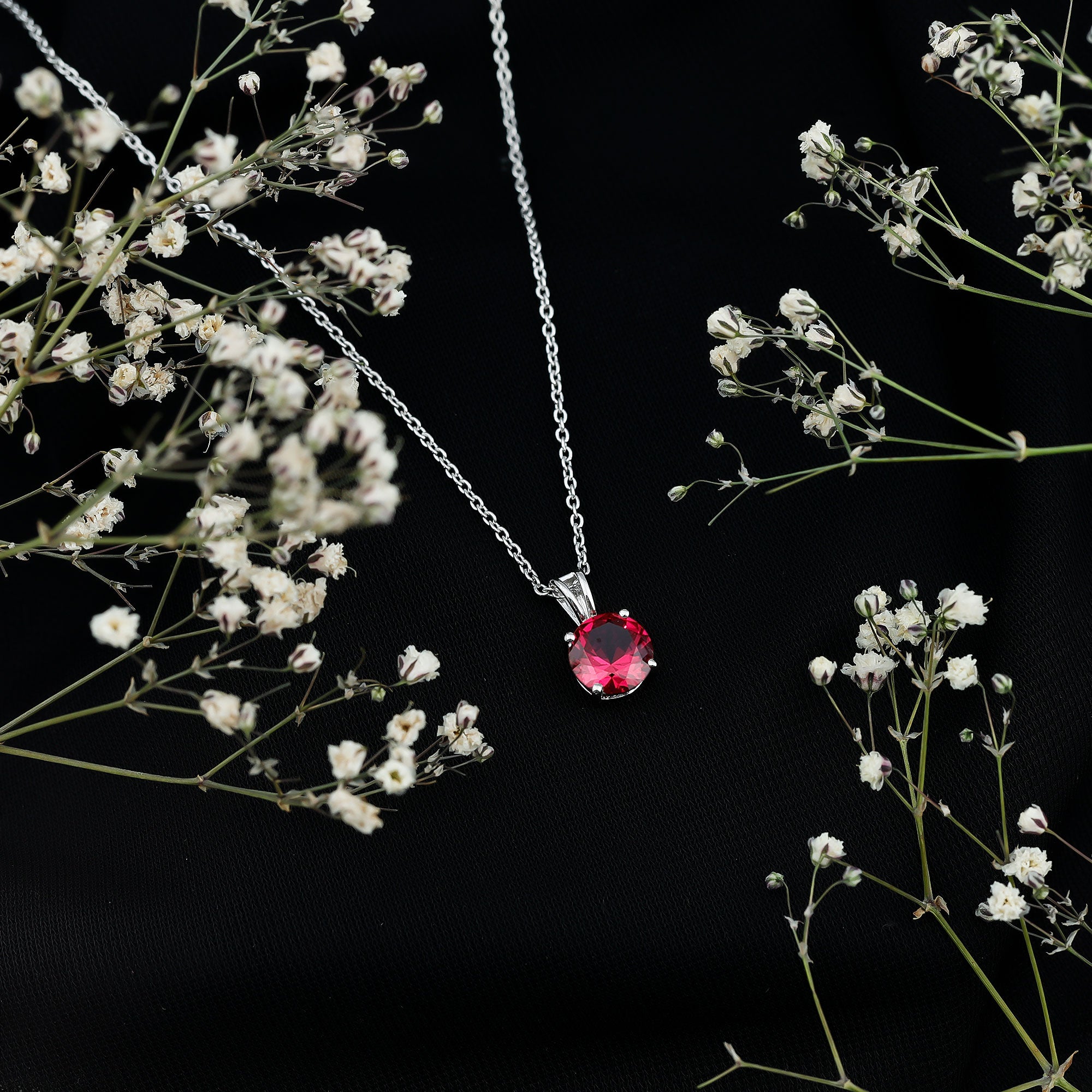 2 Carat Lab Grown Ruby Solitaire Pendant Necklace With Silver Chain AAAA 92.5 Sterling Silver - Rosec Jewels