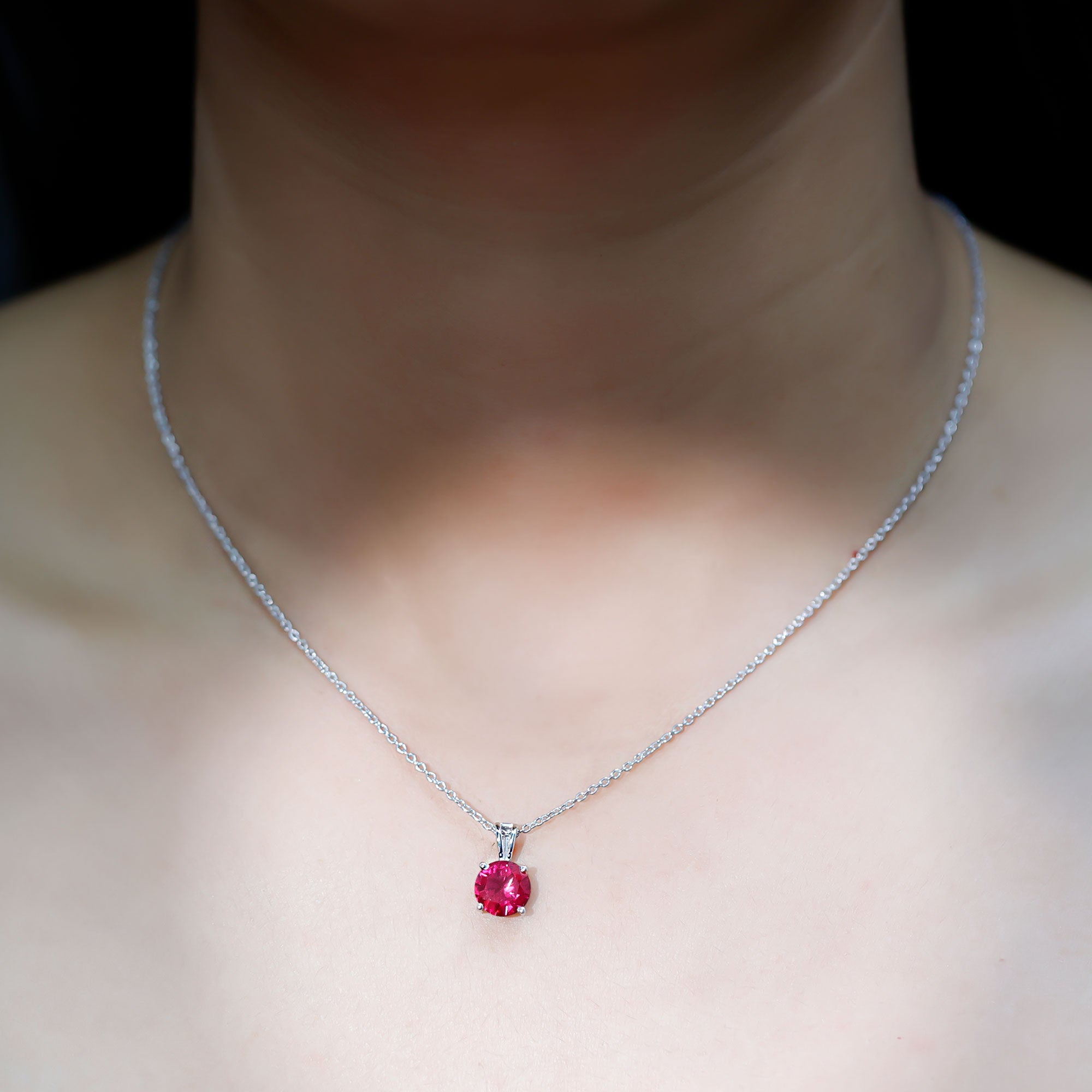 2 Carat Lab Grown Ruby Solitaire Pendant Necklace With Silver Chain AAAA 92.5 Sterling Silver - Rosec Jewels