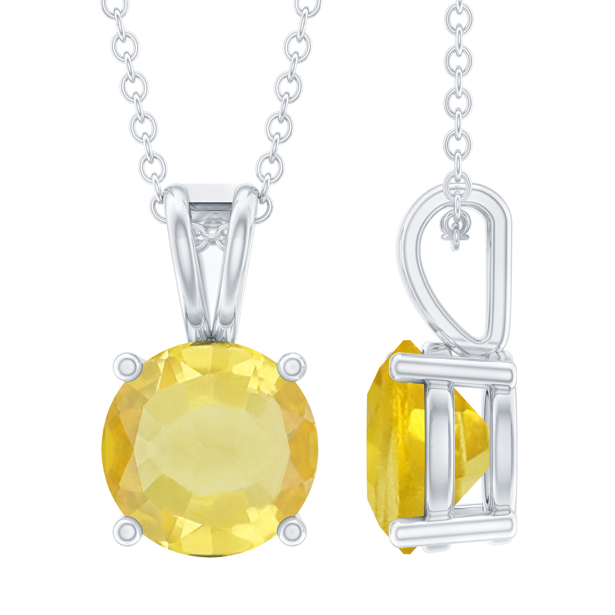 2 Carat Lab Grown Yellow Sapphire Solitaire Necklace with Silver Chain AAAA 92.5 Sterling Silver - Rosec Jewels
