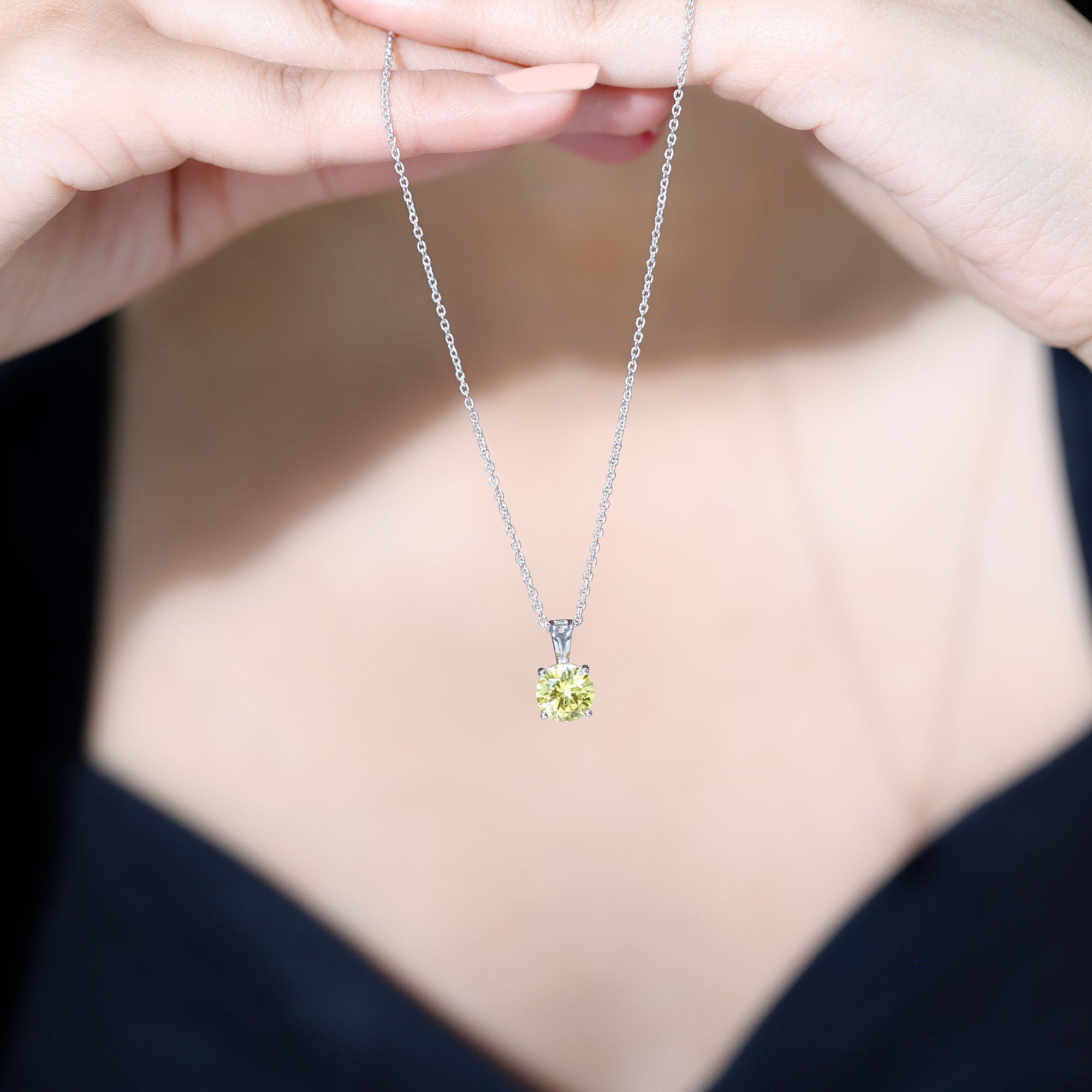 2 Carat Lab Grown Yellow Sapphire Solitaire Necklace with Silver Chain AAAA 92.5 Sterling Silver - Rosec Jewels