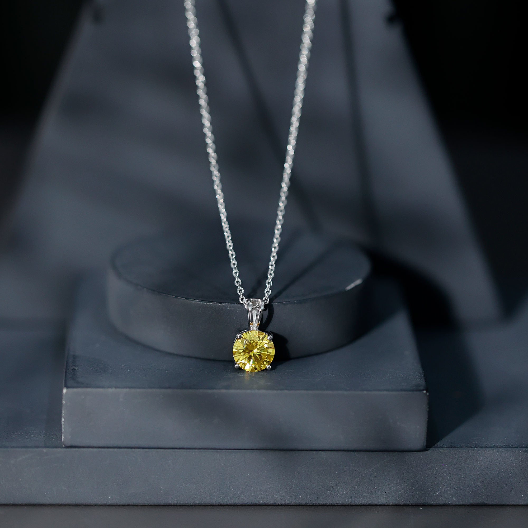 2 Carat Lab Grown Yellow Sapphire Solitaire Necklace with Silver Chain AAAA 92.5 Sterling Silver - Rosec Jewels