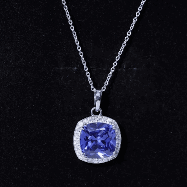 9 Carat Cushion Cut Lab Created Blue Sapphire Cocktail Necklace AAAA 92.5 Sterling Silver - Rosec Jewels