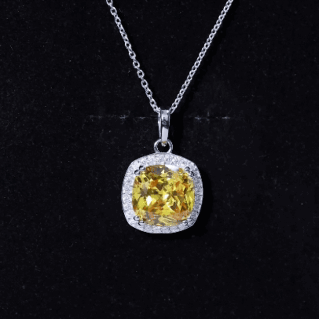 9 Carat Cushion Cut Lab Yellow Sapphire Statement Necklace with Silver Chain AAAA 92.5 Sterling Silver - Rosec Jewels