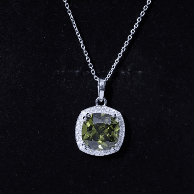 9 Carat Cushion Cut Lab Grown Green Sapphire Statement Necklace With Silver Chain AAAA 92.5 Sterling Silver - Rosec Jewels