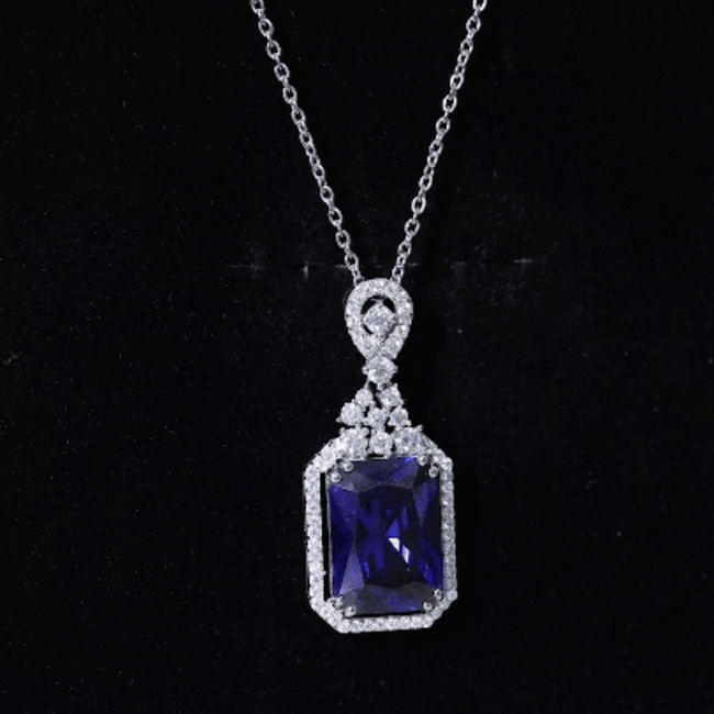 9 Carat Lab Grown Blue Sapphire Vintage Necklace With Silver Chain AAAA 92.5 Sterling Silver - Rosec Jewels
