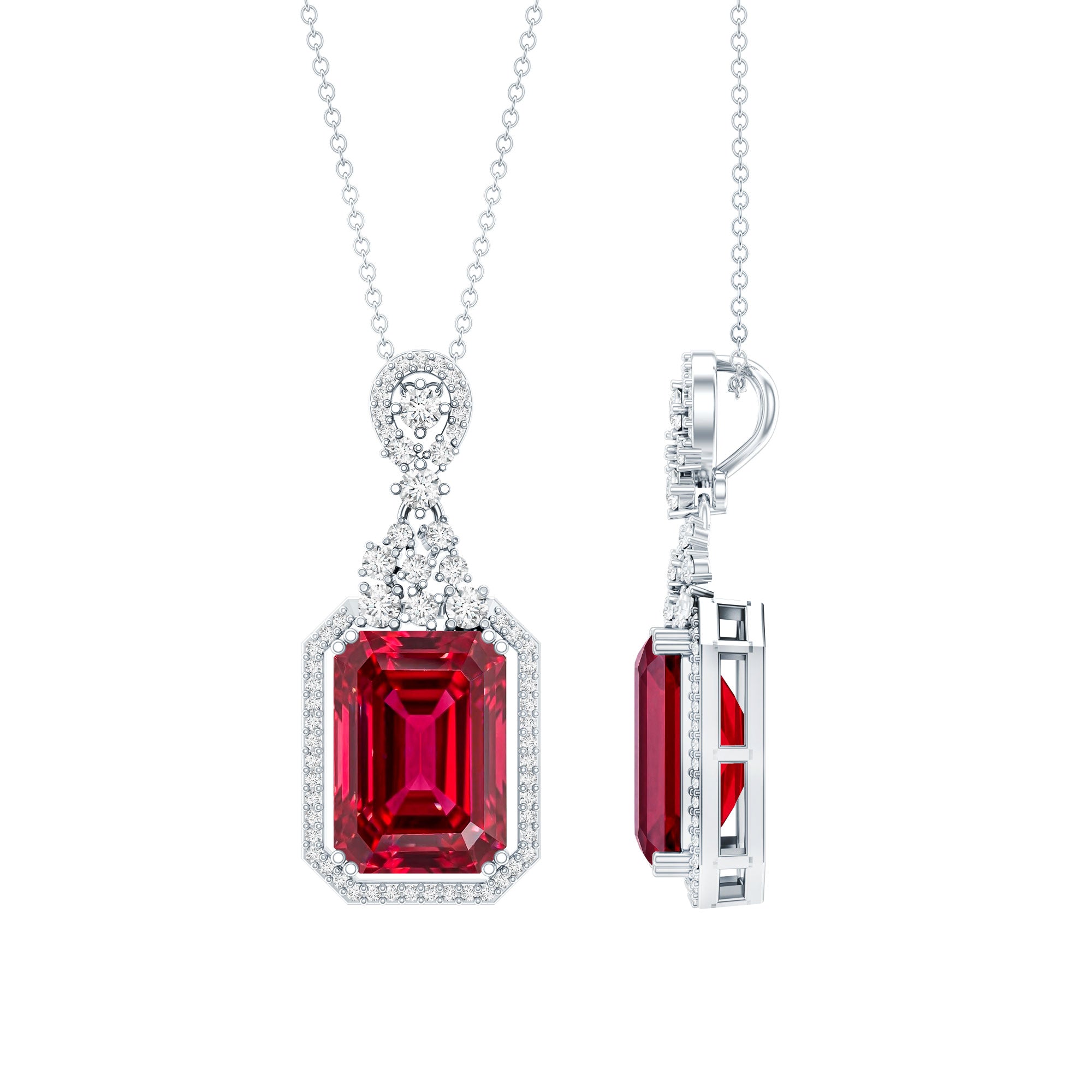 Certified 5 Carat Lab Grown Ruby Vintage Necklace With Silver Chain AAAA 92.5 Sterling Silver - Rosec Jewels