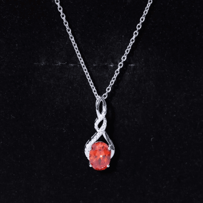 1.5 Carat Lab Grown Orange Sapphire Infinity Pendant Necklace with Moissanite AAAA 92.5 Sterling Silver - Rosec Jewels